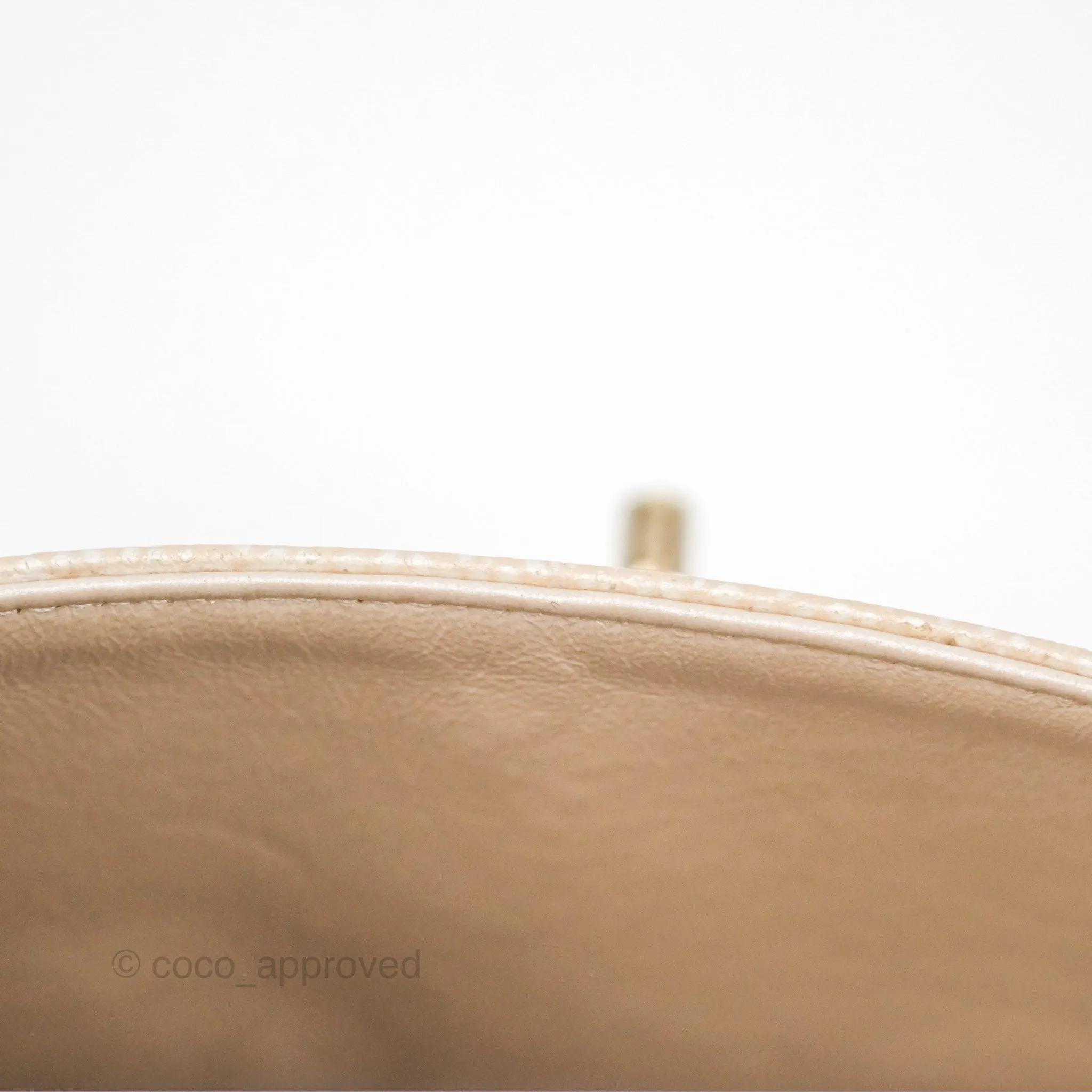 Chanel Classic M/L Medium Flap Quilted Pearly Ivory Beige Caviar Matte Gold Hardware 12P