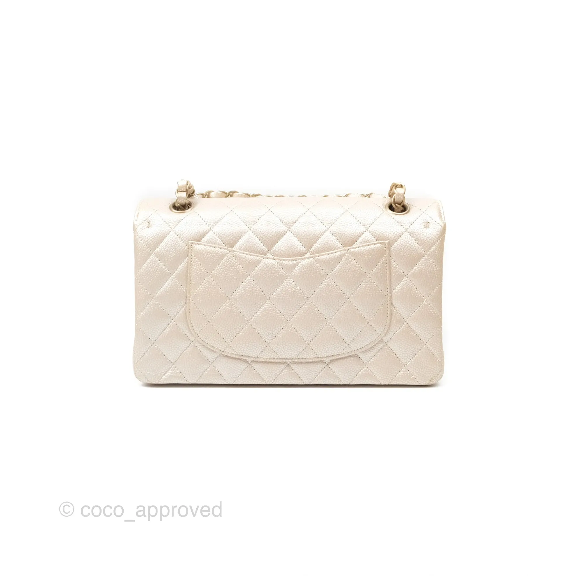 Chanel Classic M/L Medium Flap Quilted Pearly Ivory Beige Caviar Matte Gold Hardware 12P