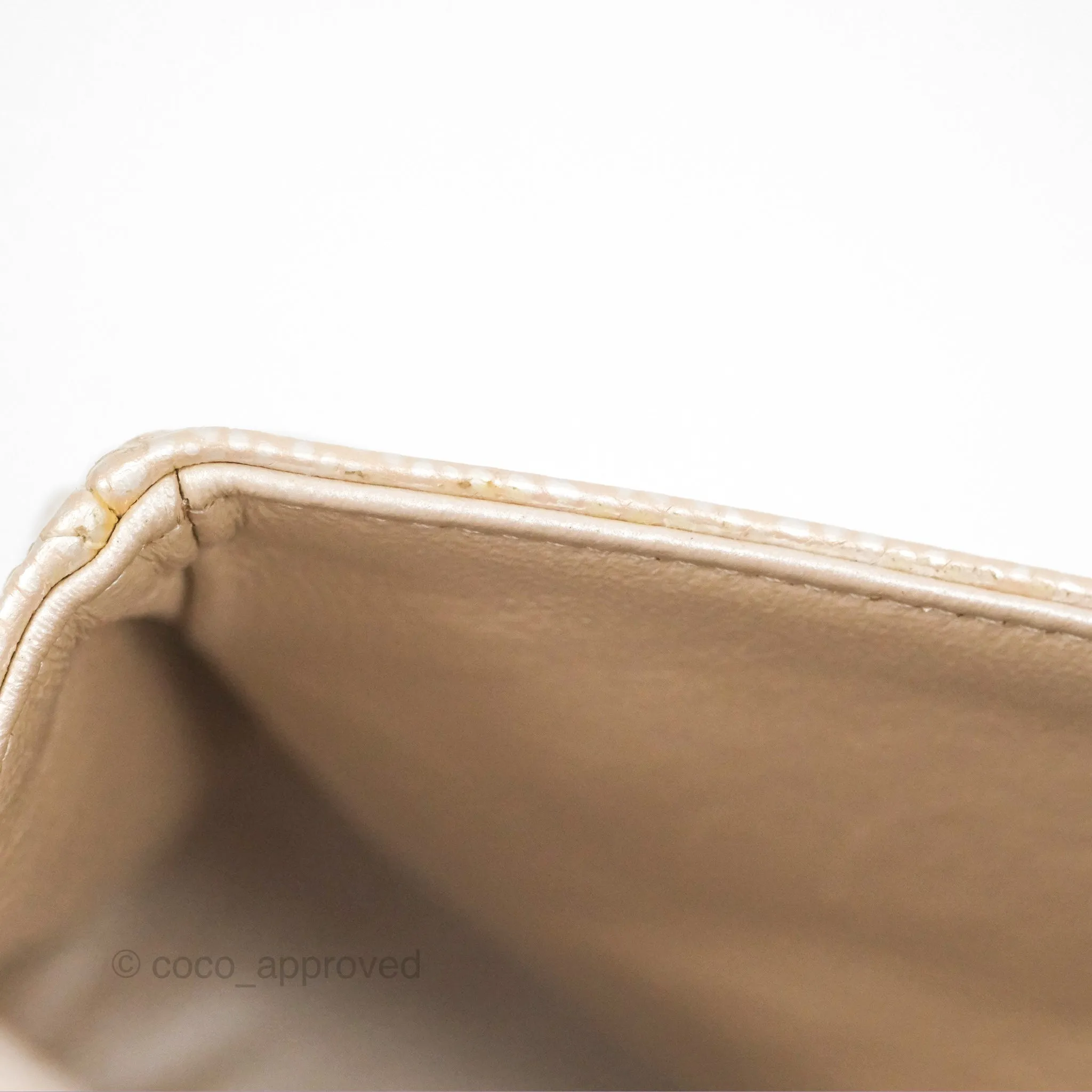 Chanel Classic M/L Medium Flap Quilted Pearly Ivory Beige Caviar Matte Gold Hardware 12P