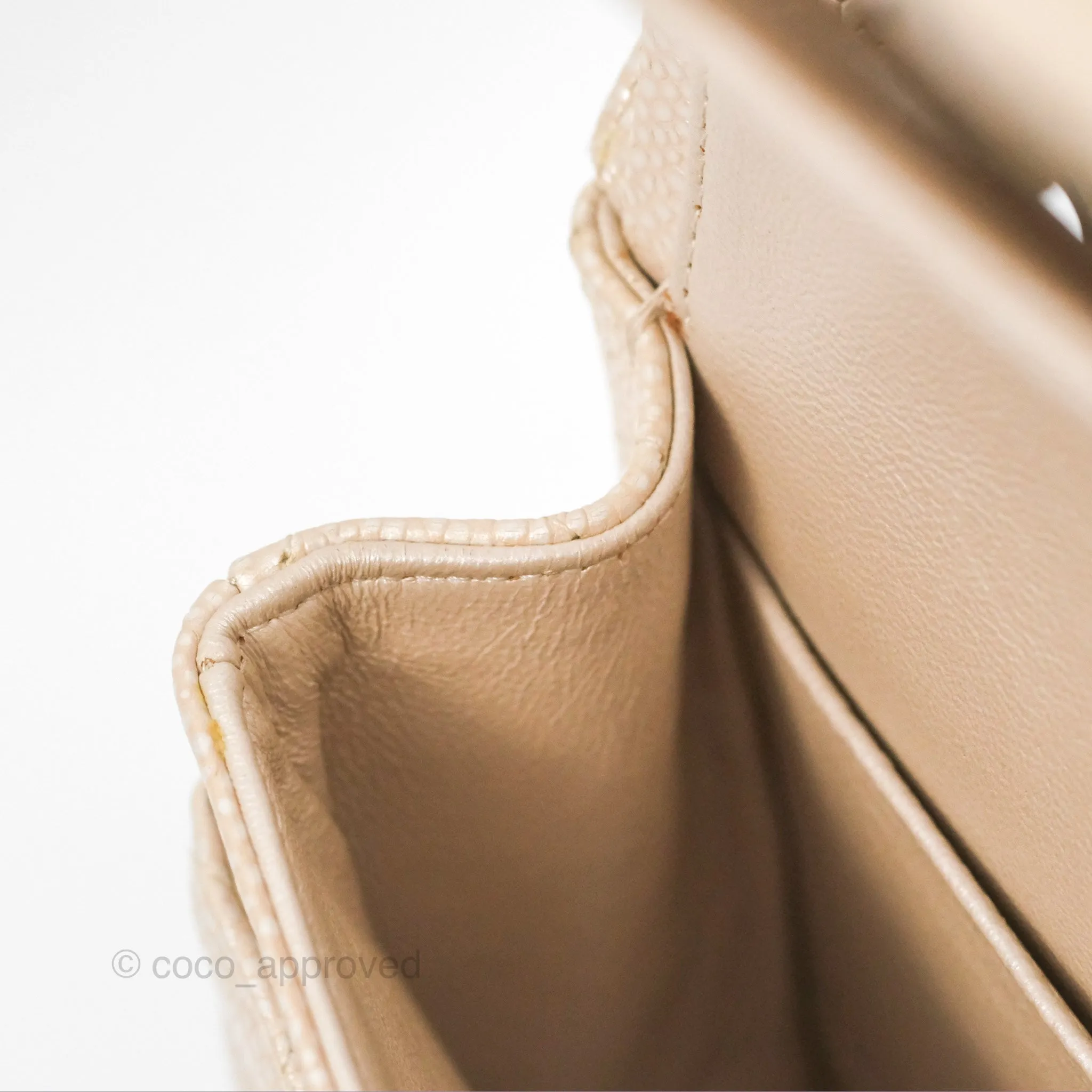 Chanel Classic M/L Medium Flap Quilted Pearly Ivory Beige Caviar Matte Gold Hardware 12P