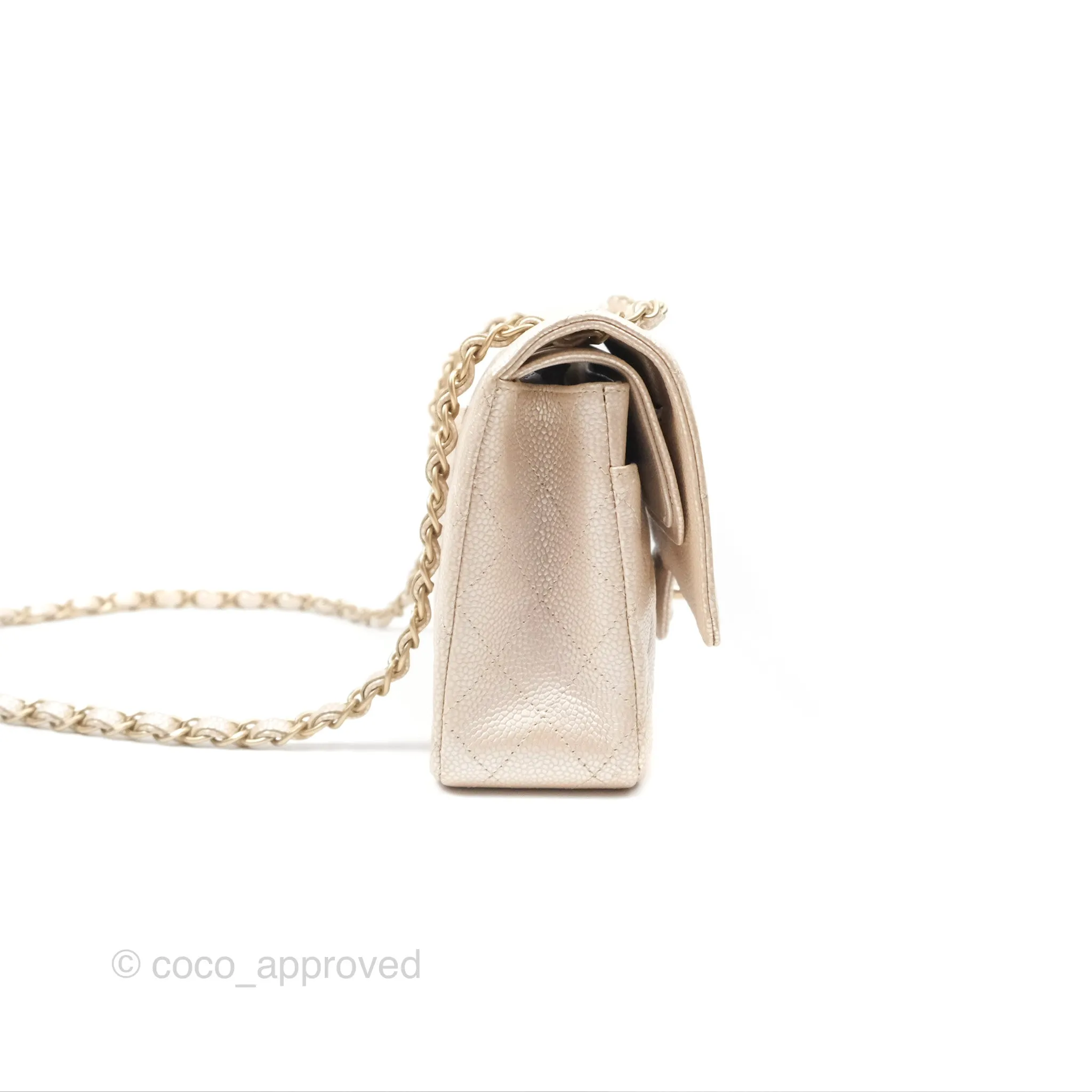 Chanel Classic M/L Medium Flap Quilted Pearly Ivory Beige Caviar Matte Gold Hardware 12P