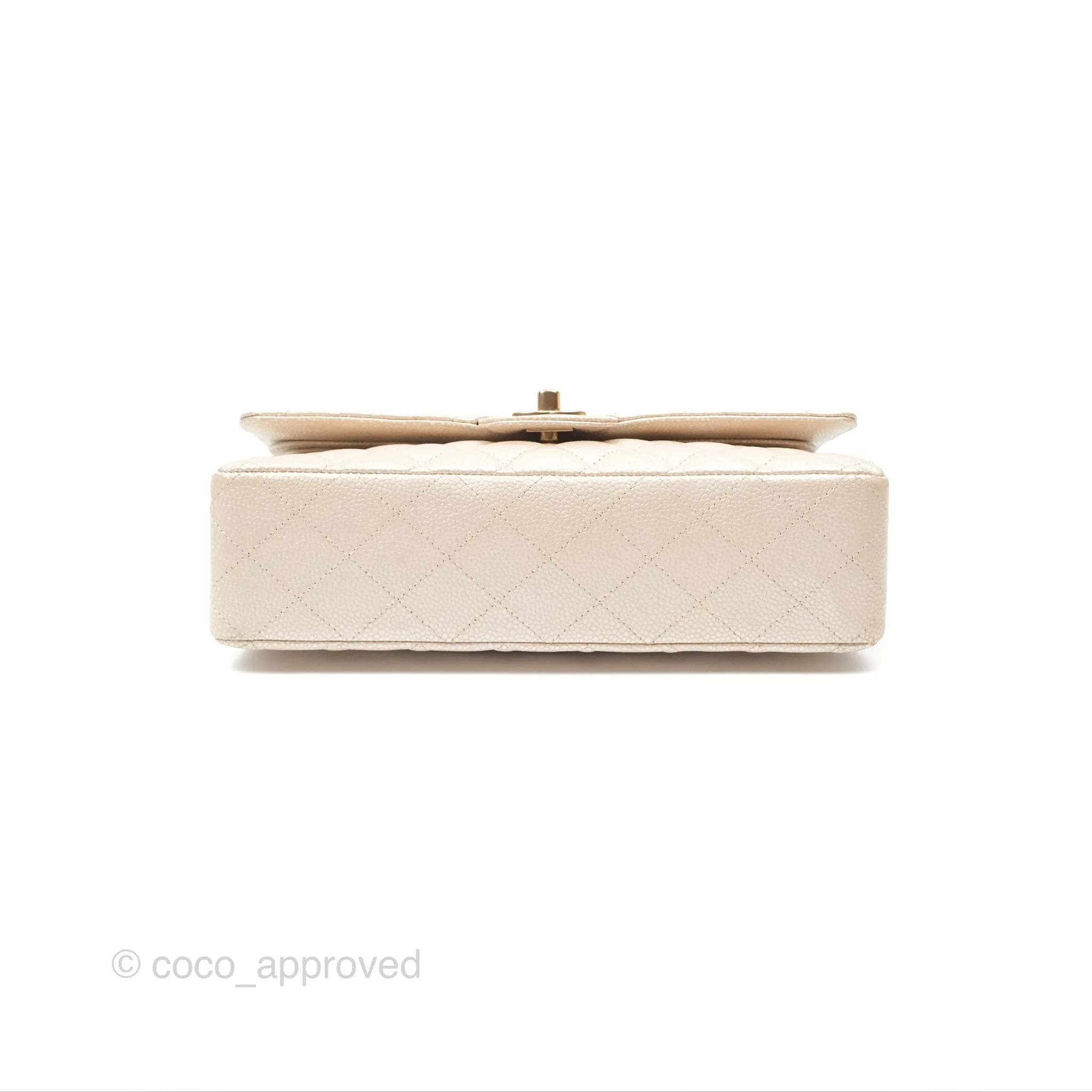 Chanel Classic M/L Medium Flap Quilted Pearly Ivory Beige Caviar Matte Gold Hardware 12P