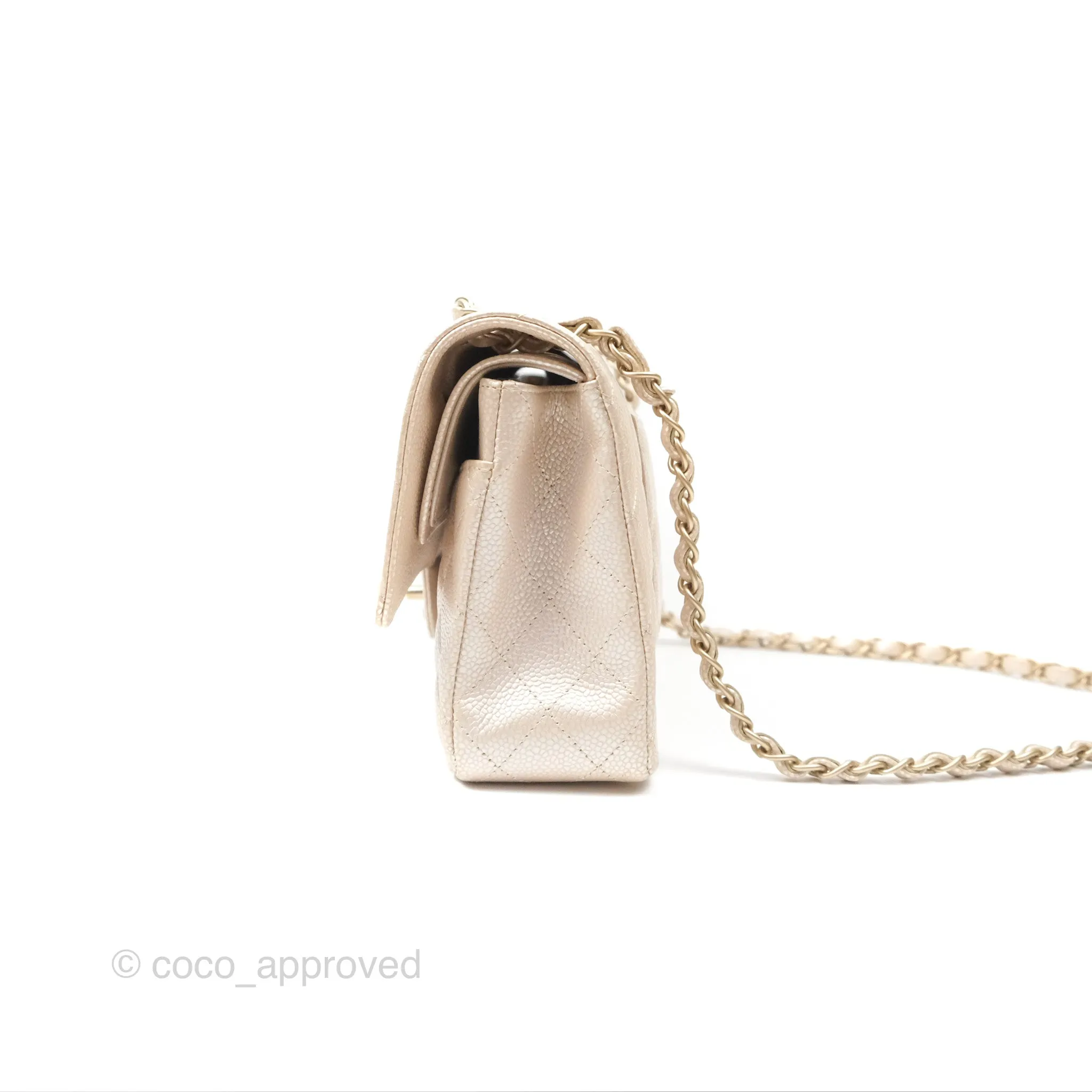 Chanel Classic M/L Medium Flap Quilted Pearly Ivory Beige Caviar Matte Gold Hardware 12P