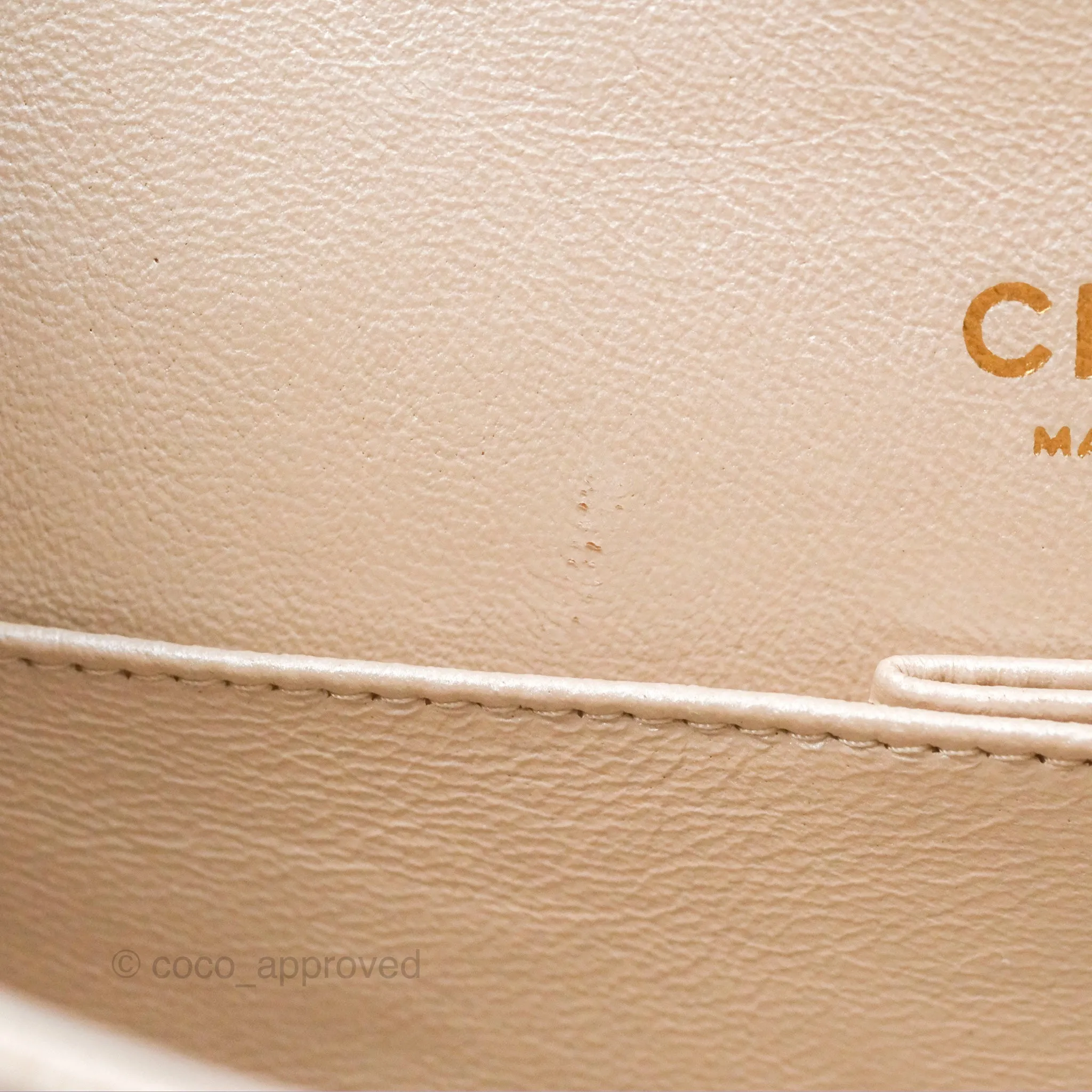 Chanel Classic M/L Medium Flap Quilted Pearly Ivory Beige Caviar Matte Gold Hardware 12P