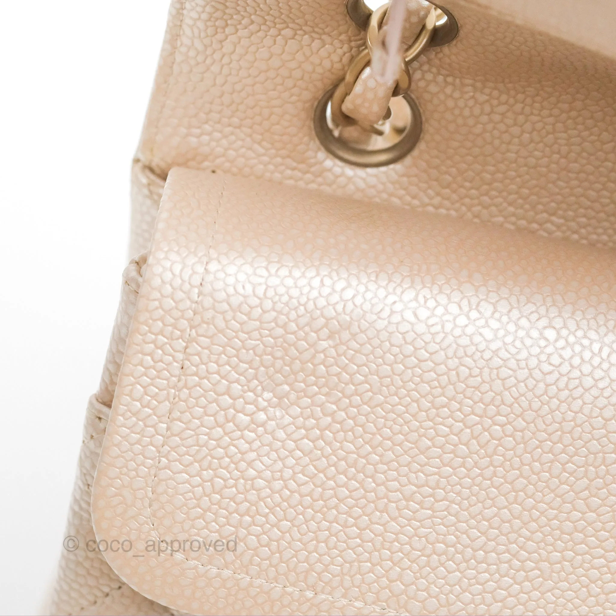 Chanel Classic M/L Medium Flap Quilted Pearly Ivory Beige Caviar Matte Gold Hardware 12P