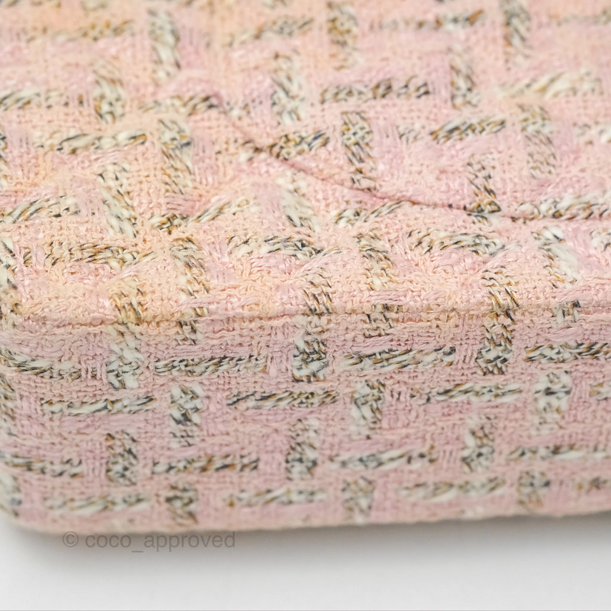 Chanel Classic M/L Medium Flap Quilted Pink Tweed Silver Hardware