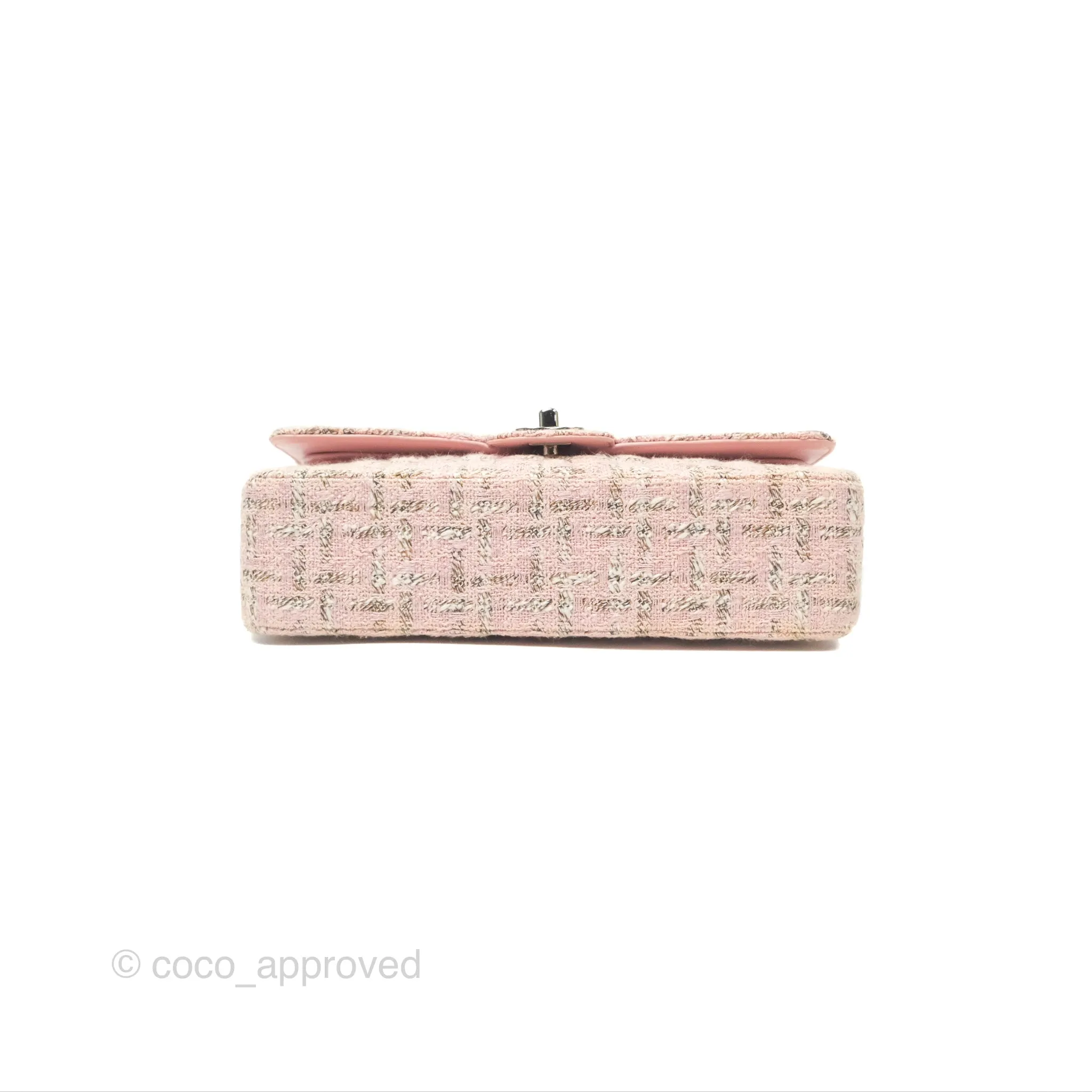 Chanel Classic M/L Medium Flap Quilted Pink Tweed Silver Hardware