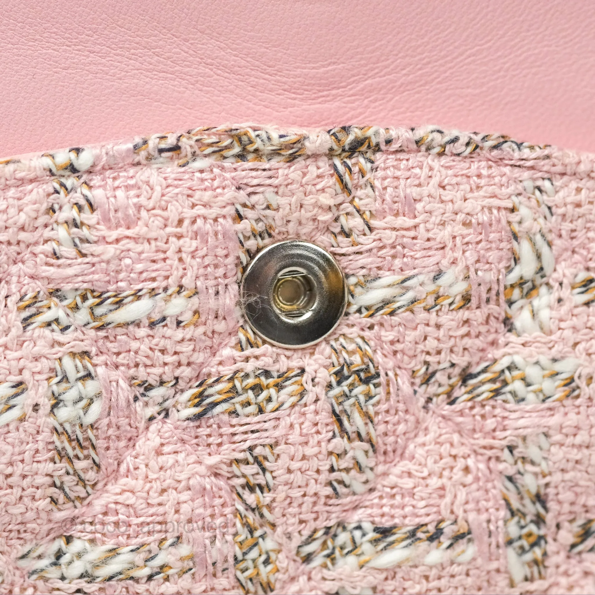 Chanel Classic M/L Medium Flap Quilted Pink Tweed Silver Hardware