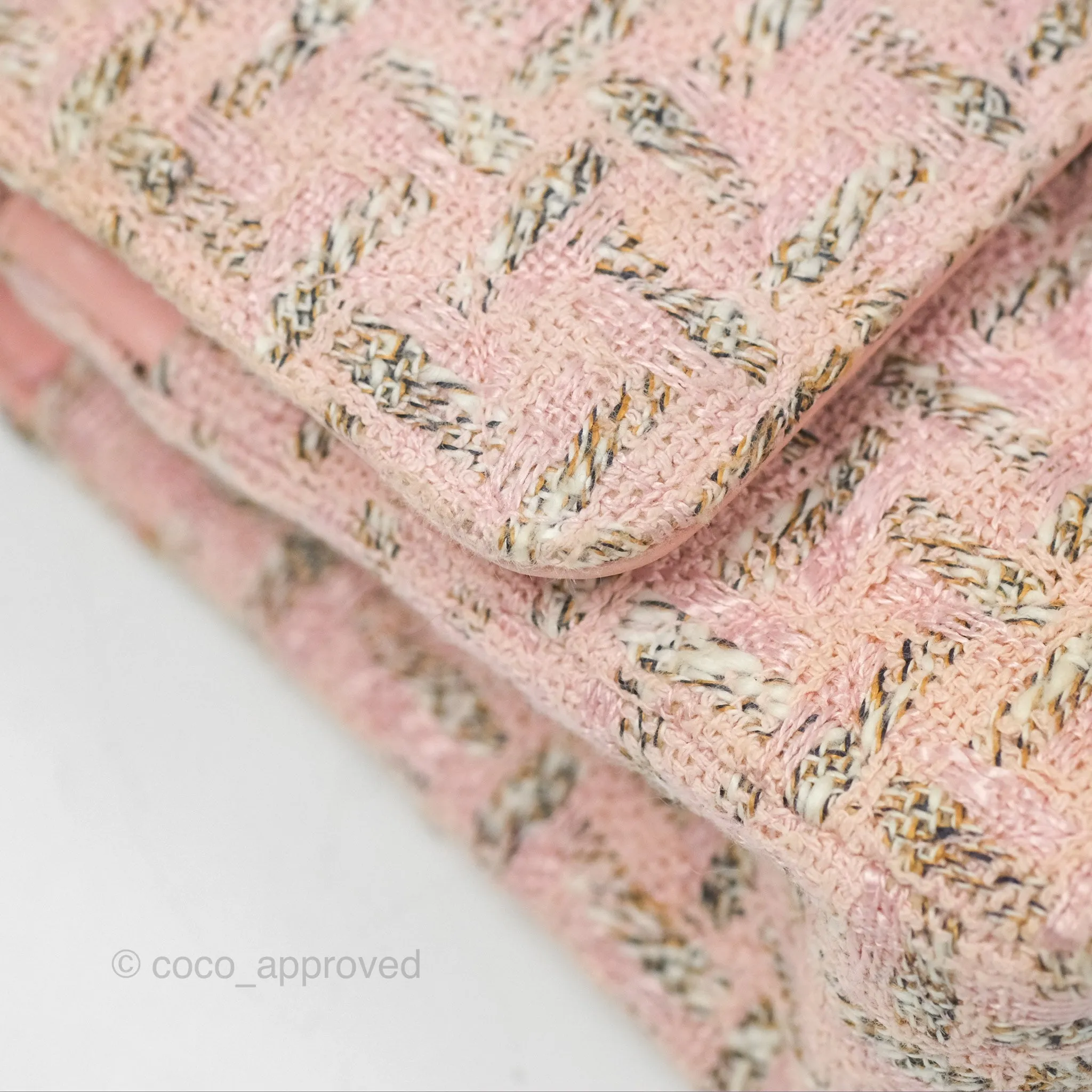 Chanel Classic M/L Medium Flap Quilted Pink Tweed Silver Hardware
