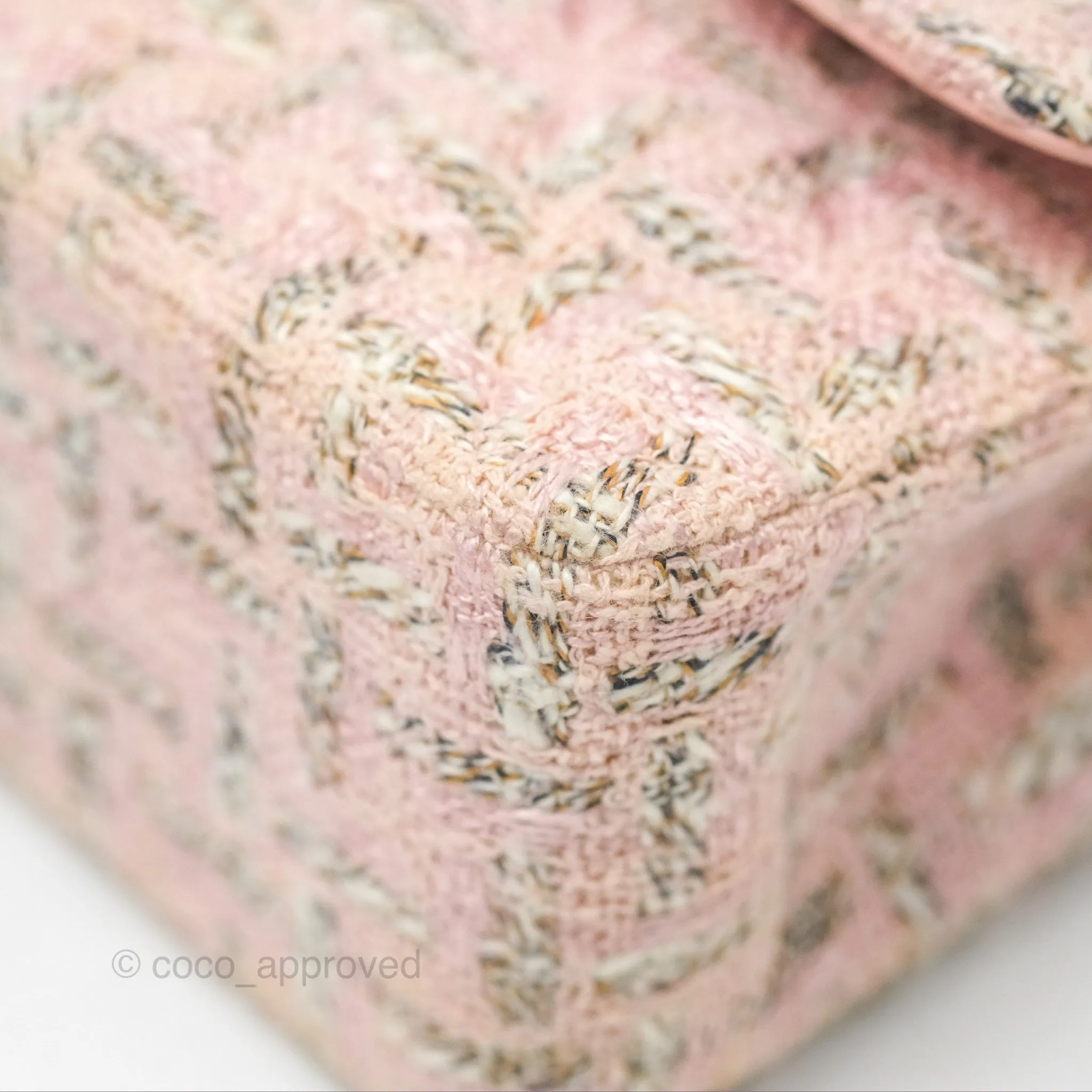Chanel Classic M/L Medium Flap Quilted Pink Tweed Silver Hardware