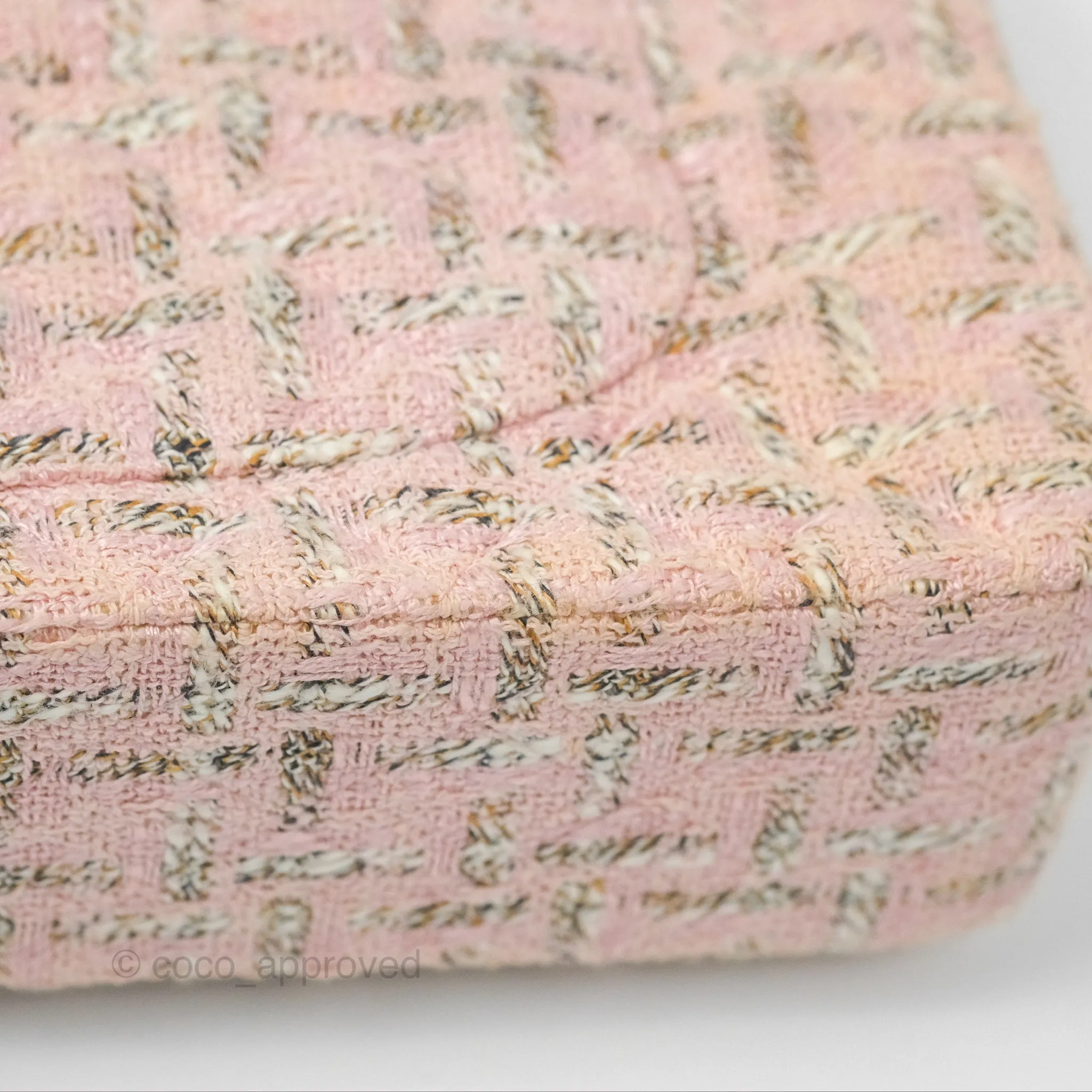 Chanel Classic M/L Medium Flap Quilted Pink Tweed Silver Hardware