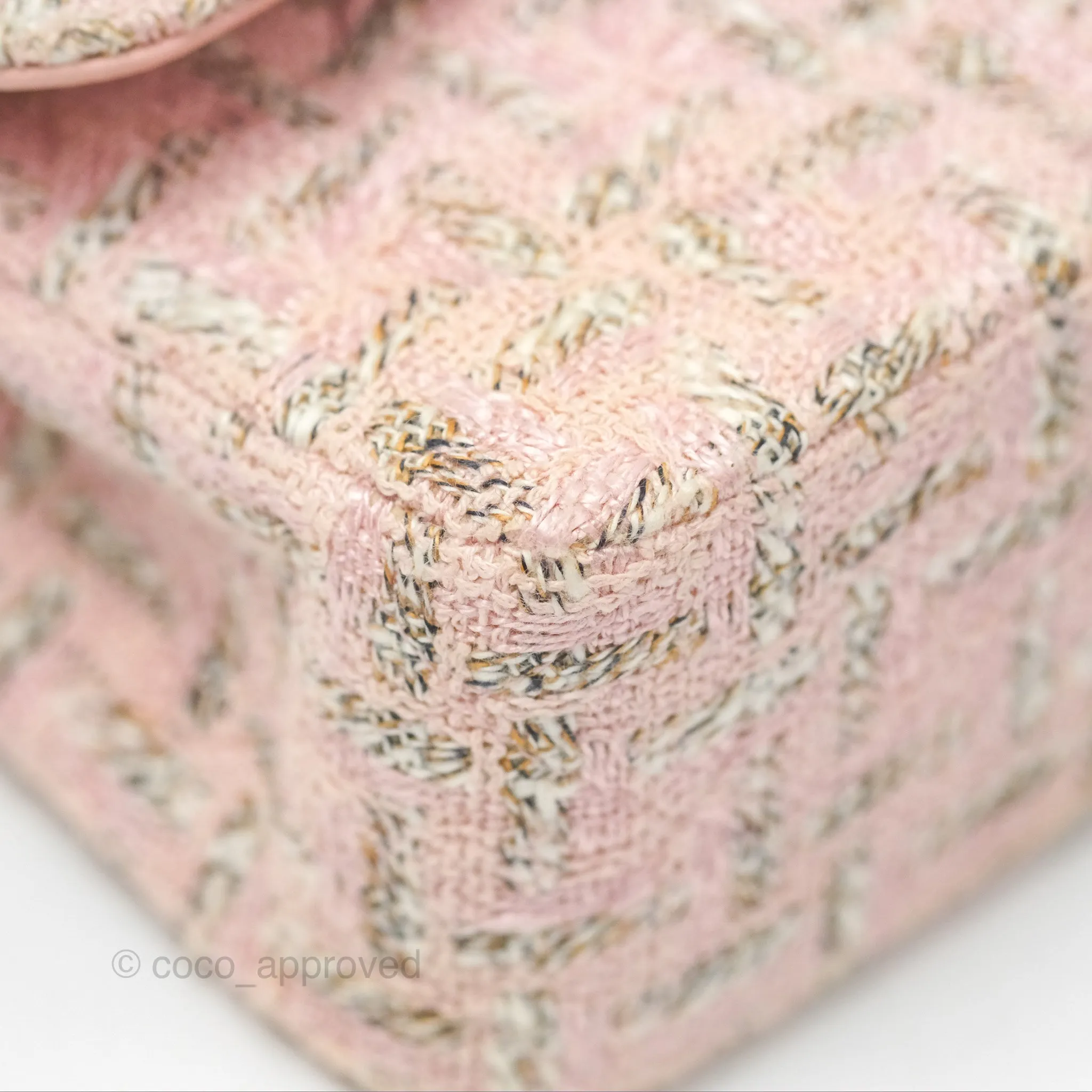 Chanel Classic M/L Medium Flap Quilted Pink Tweed Silver Hardware