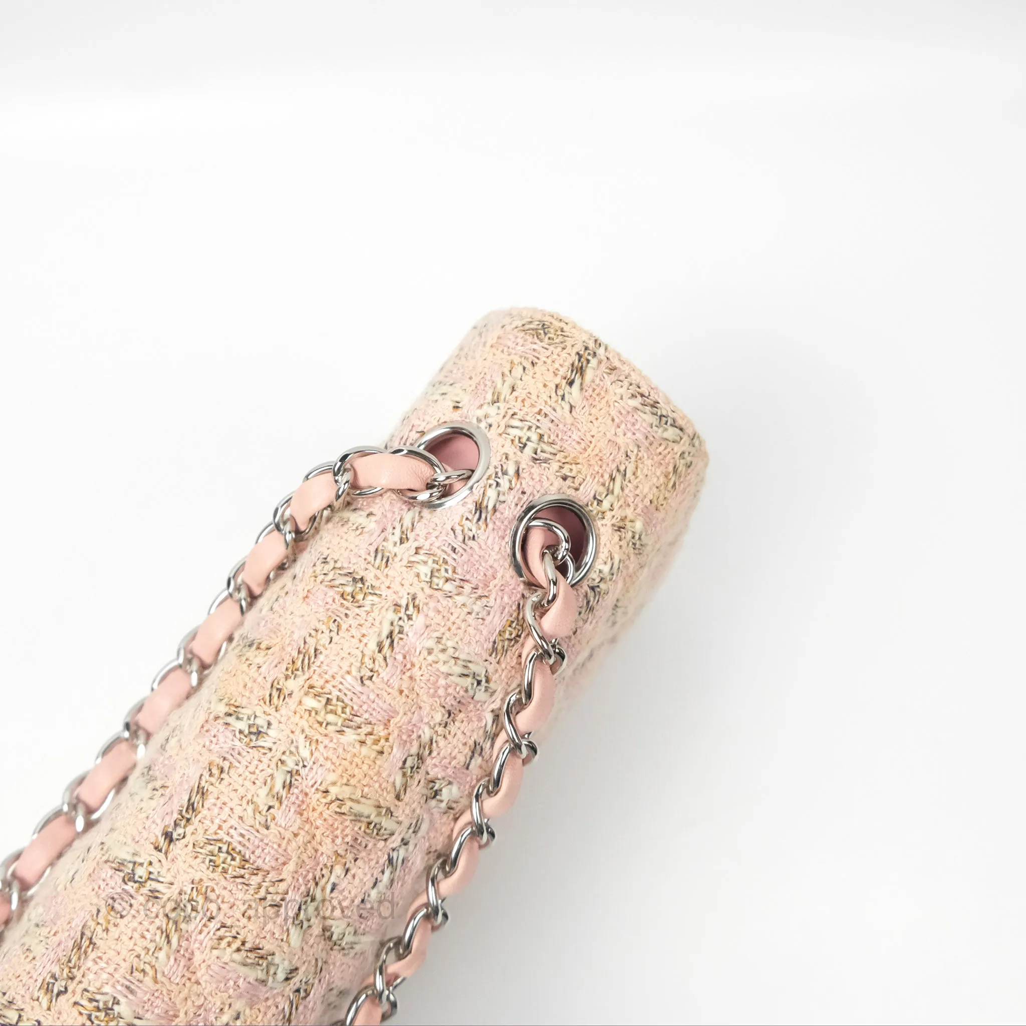 Chanel Classic M/L Medium Flap Quilted Pink Tweed Silver Hardware