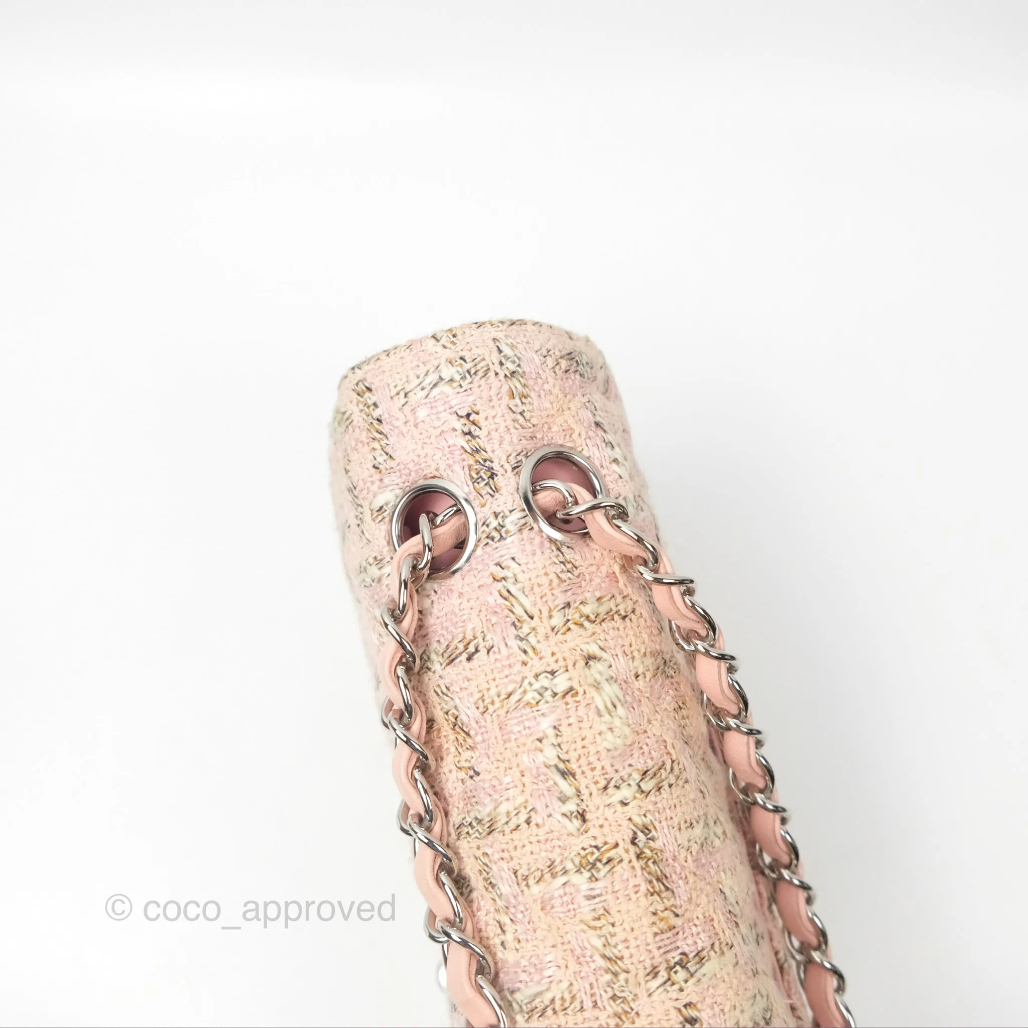 Chanel Classic M/L Medium Flap Quilted Pink Tweed Silver Hardware