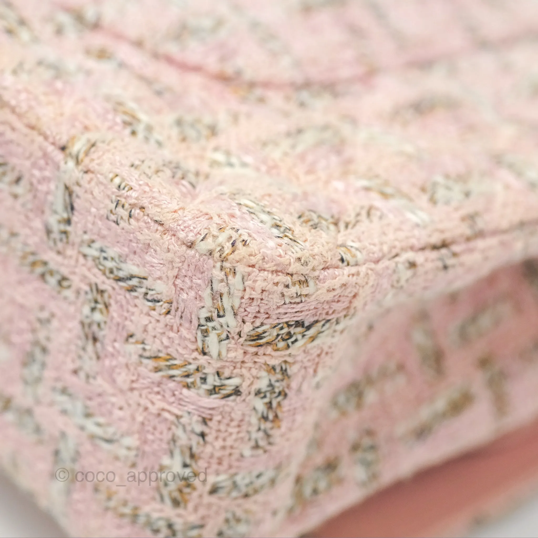 Chanel Classic M/L Medium Flap Quilted Pink Tweed Silver Hardware