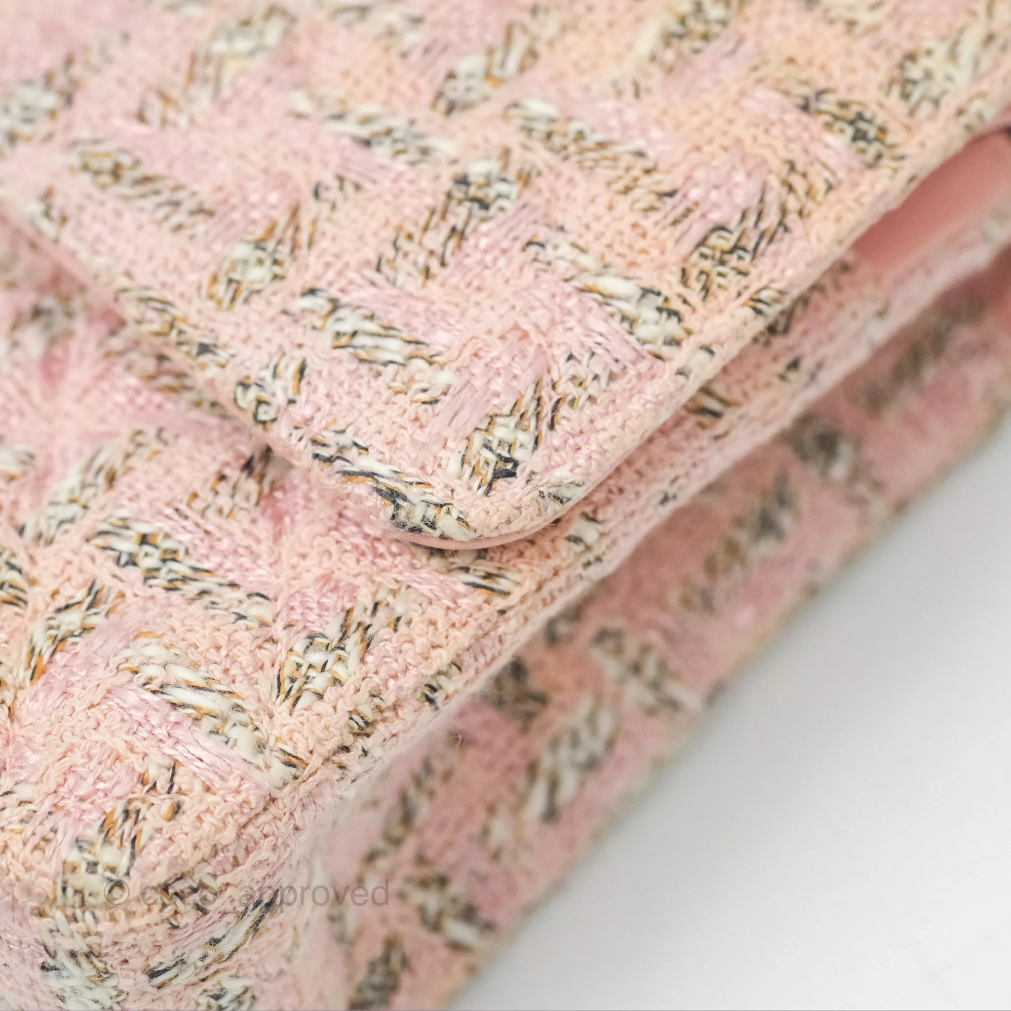Chanel Classic M/L Medium Flap Quilted Pink Tweed Silver Hardware