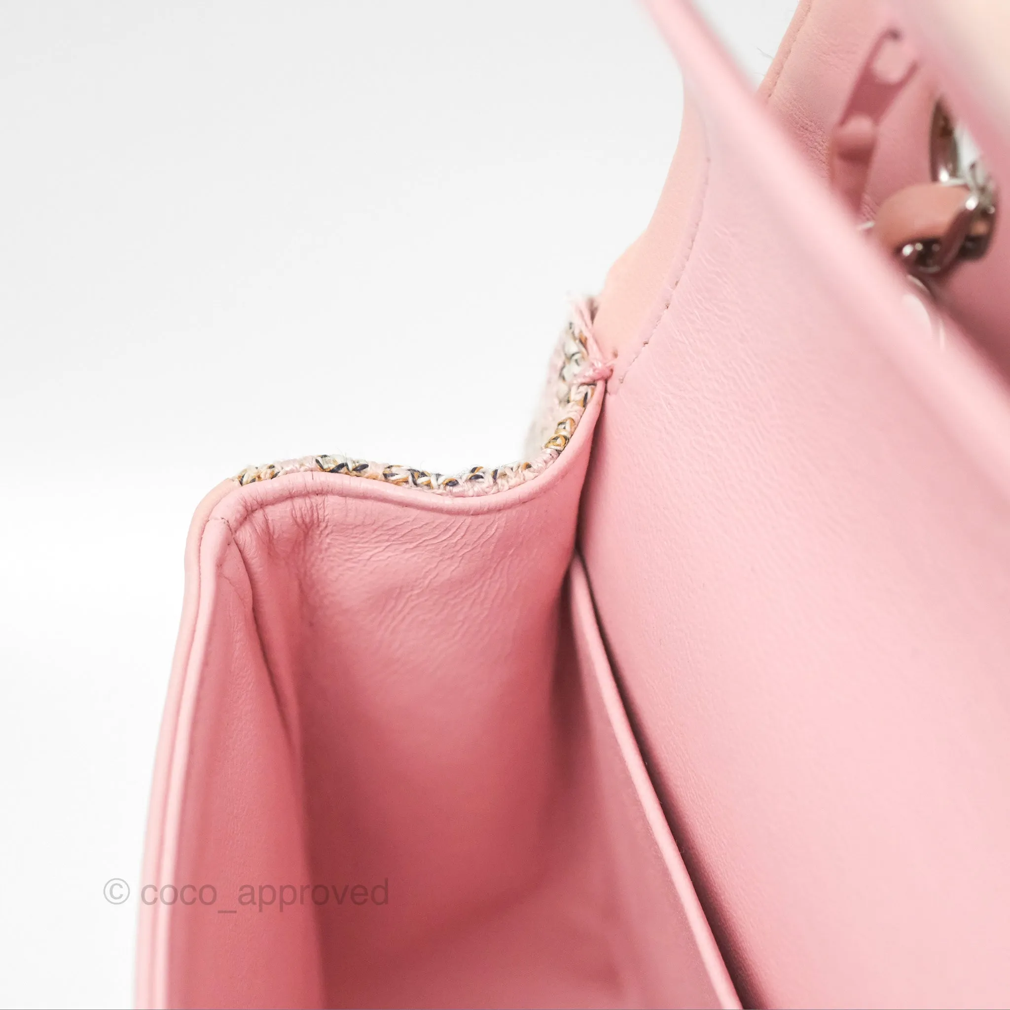 Chanel Classic M/L Medium Flap Quilted Pink Tweed Silver Hardware