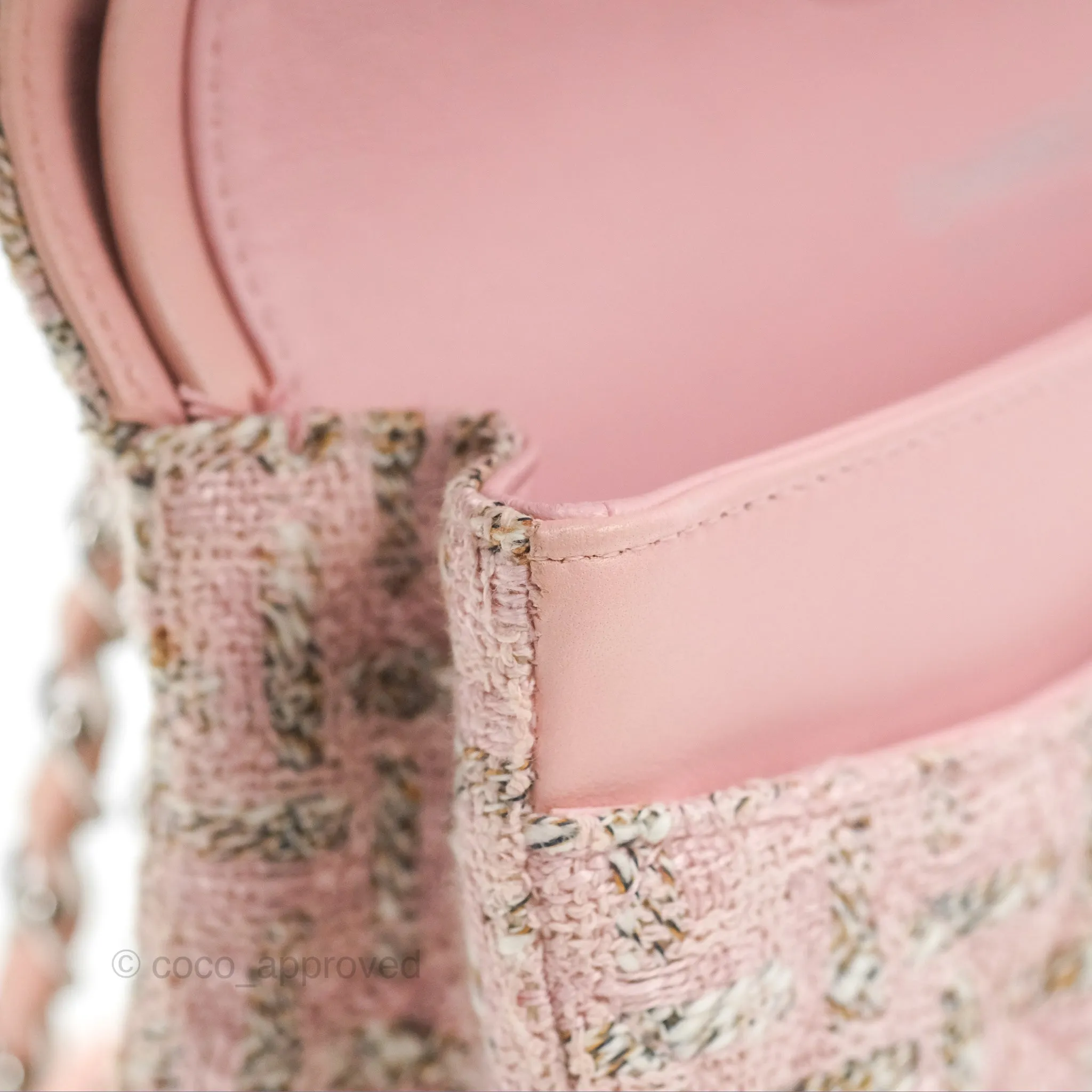 Chanel Classic M/L Medium Flap Quilted Pink Tweed Silver Hardware