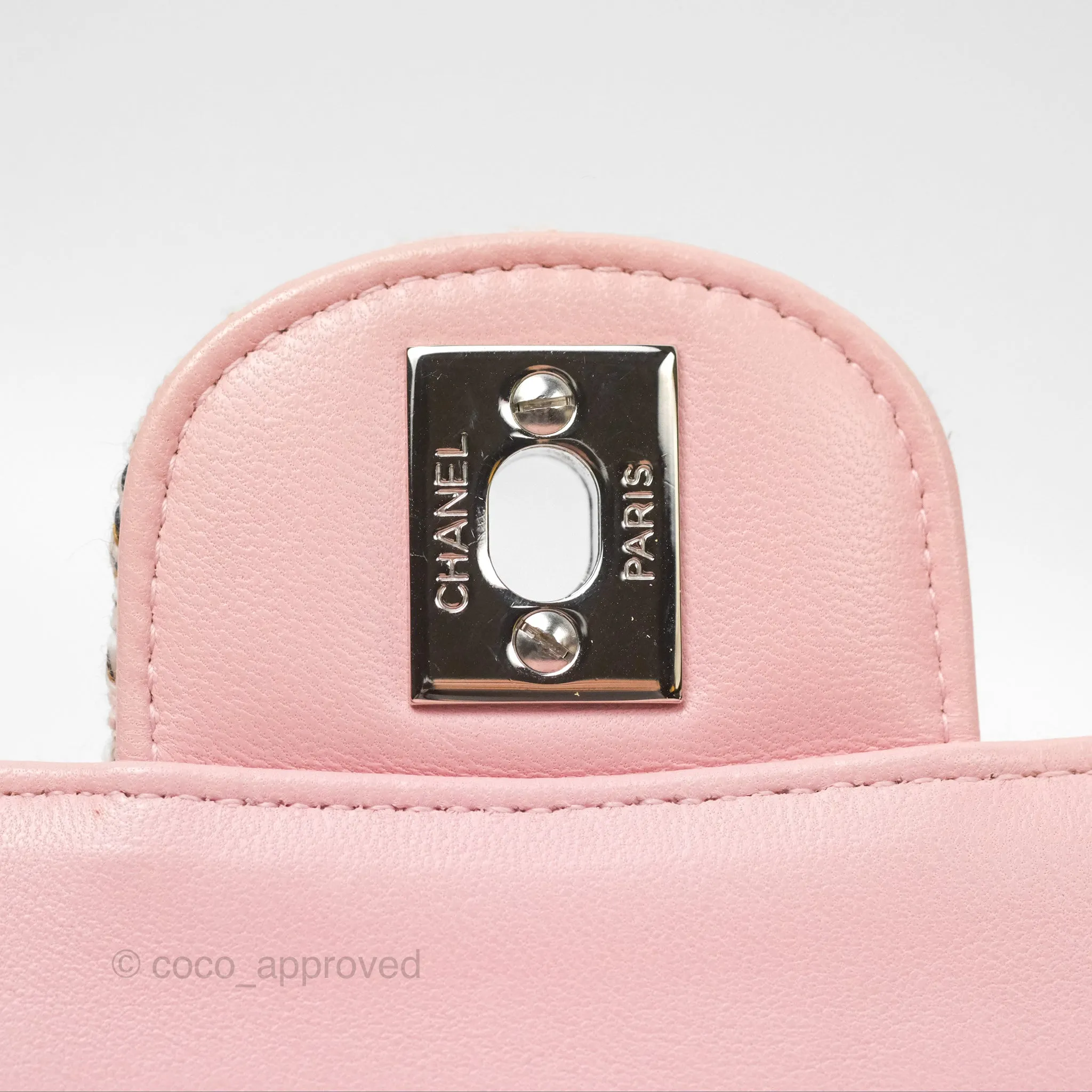 Chanel Classic M/L Medium Flap Quilted Pink Tweed Silver Hardware