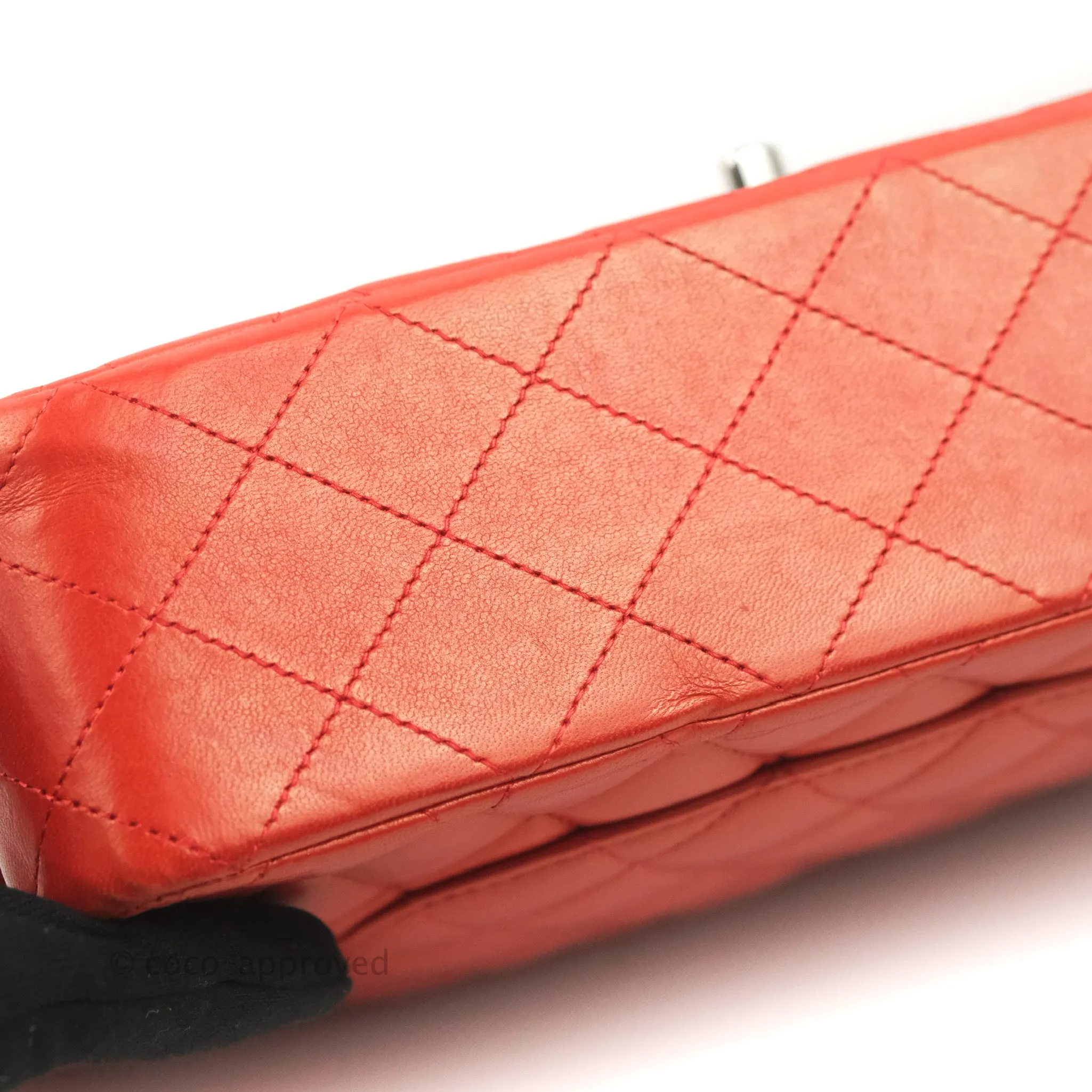Chanel Classic M/L Medium Flap Quilted Poppy Red Lambskin Silver Hardware