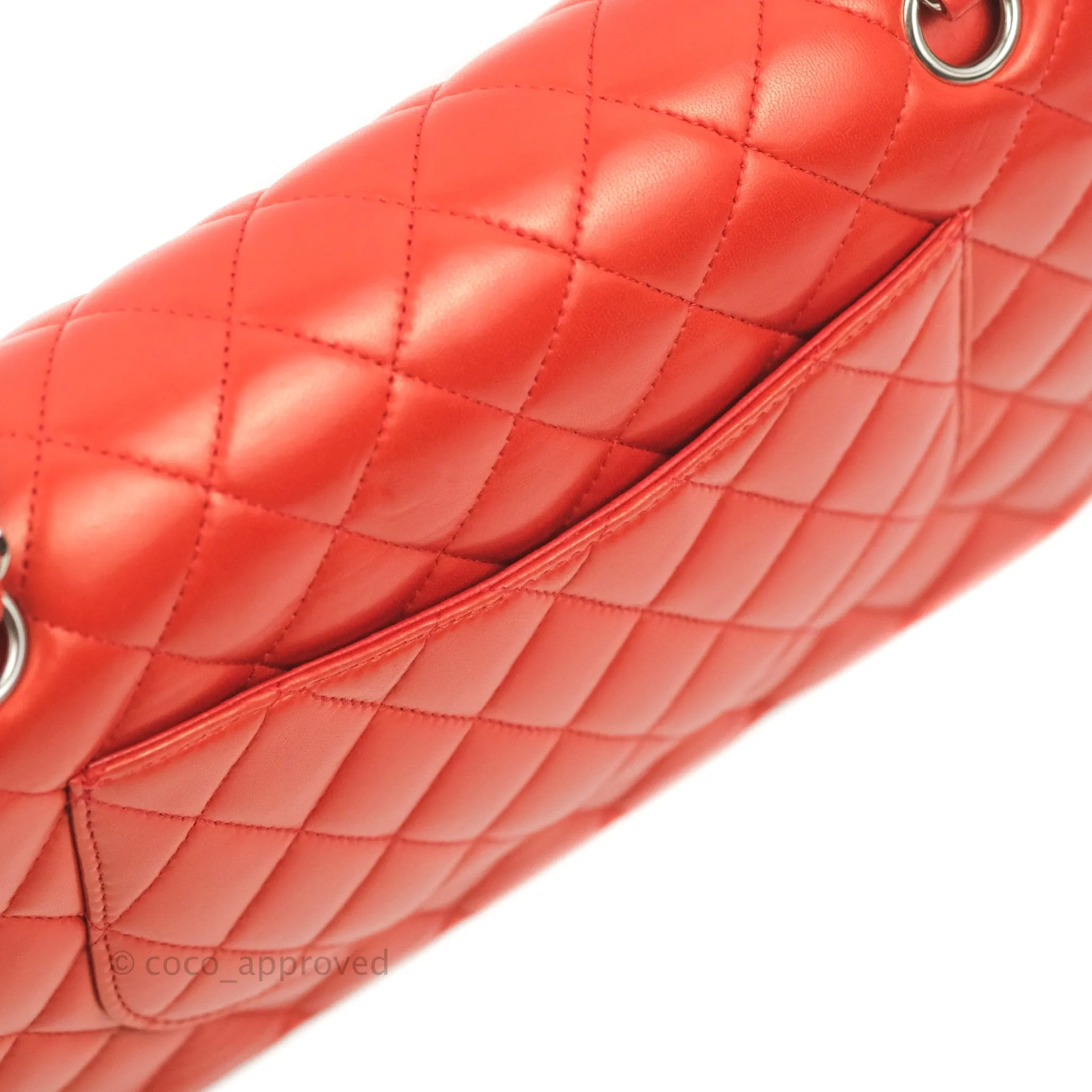 Chanel Classic M/L Medium Flap Quilted Poppy Red Lambskin Silver Hardware