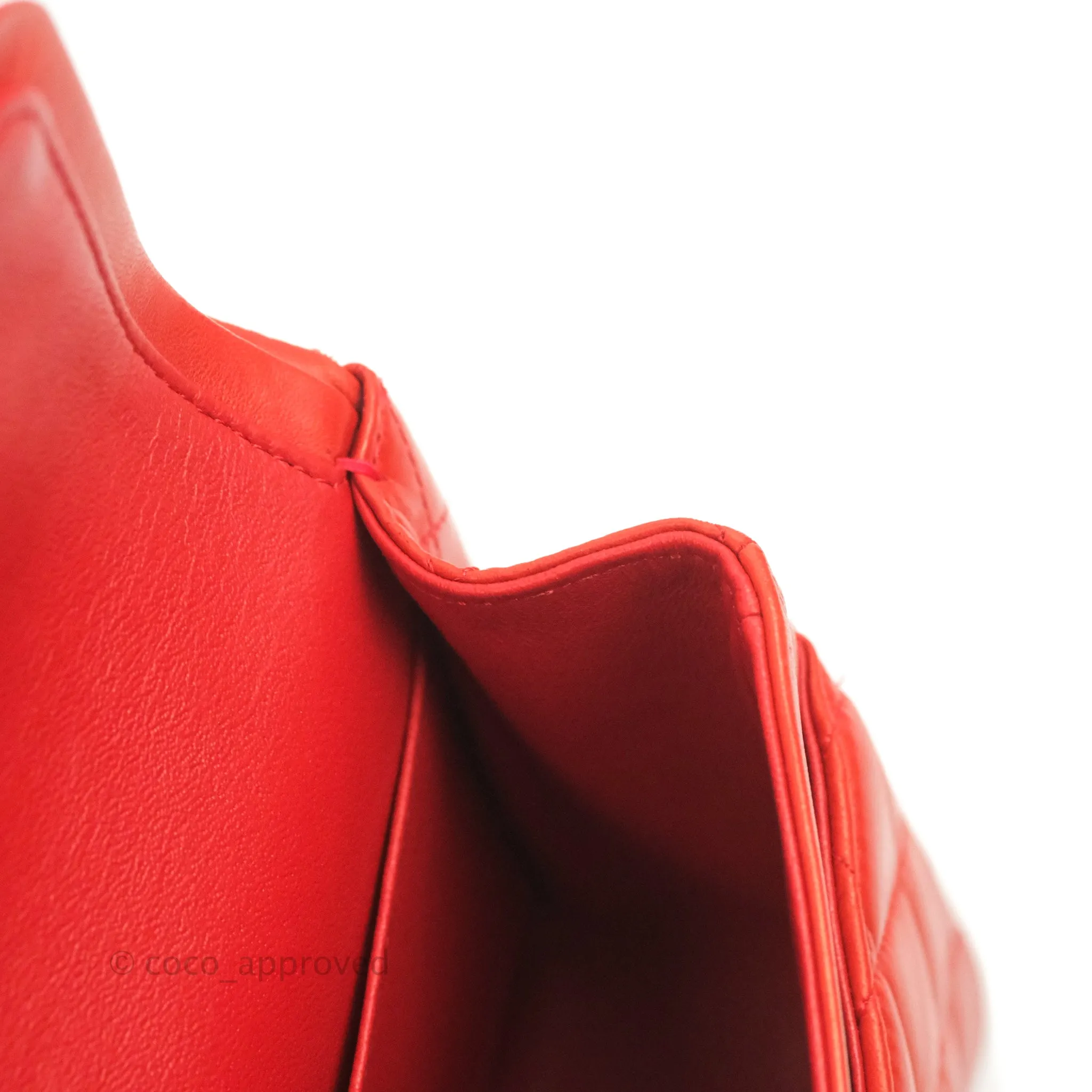 Chanel Classic M/L Medium Flap Quilted Poppy Red Lambskin Silver Hardware