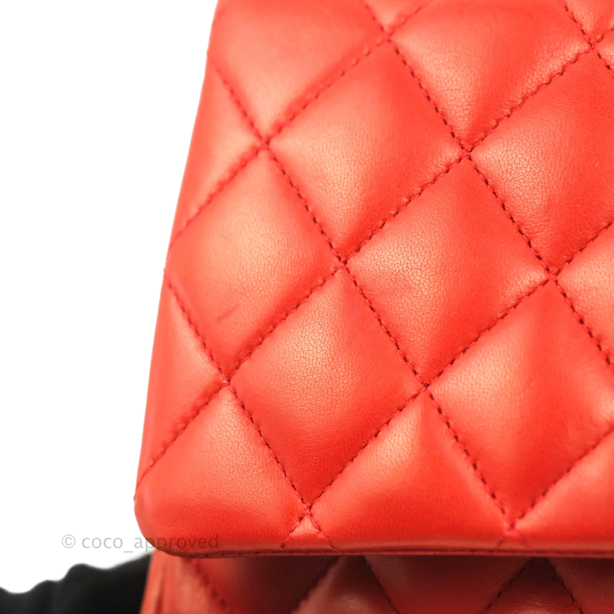 Chanel Classic M/L Medium Flap Quilted Poppy Red Lambskin Silver Hardware