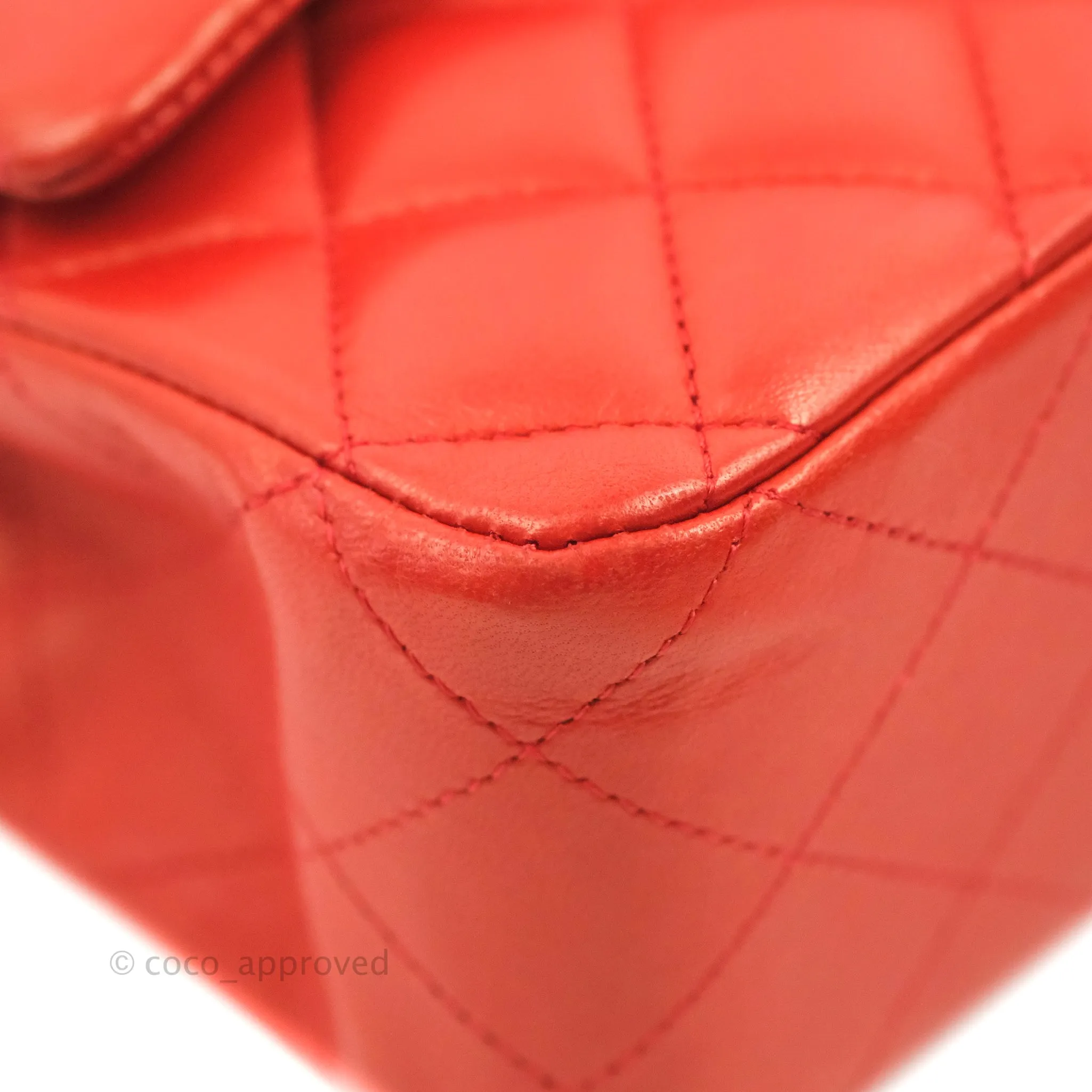 Chanel Classic M/L Medium Flap Quilted Poppy Red Lambskin Silver Hardware