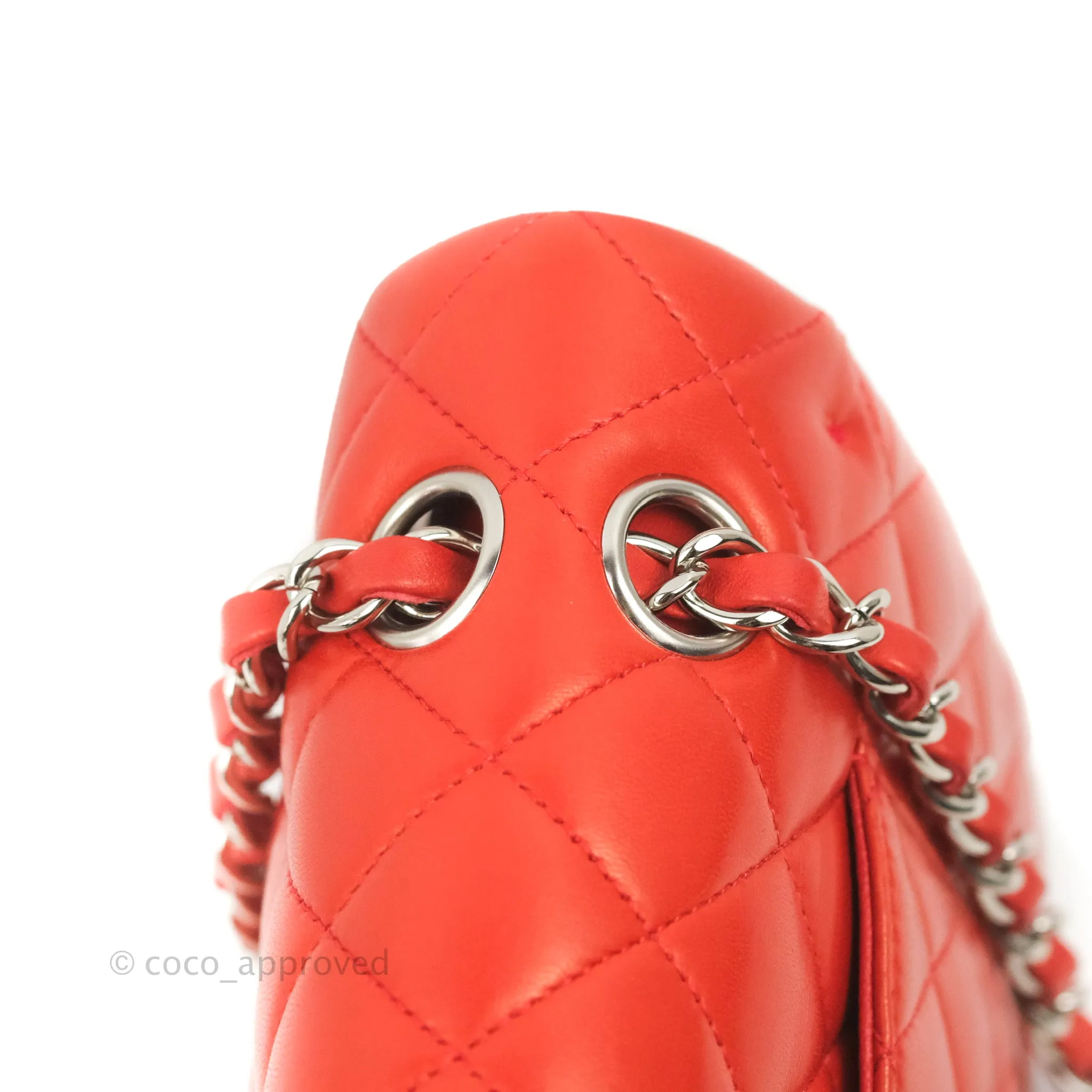 Chanel Classic M/L Medium Flap Quilted Poppy Red Lambskin Silver Hardware