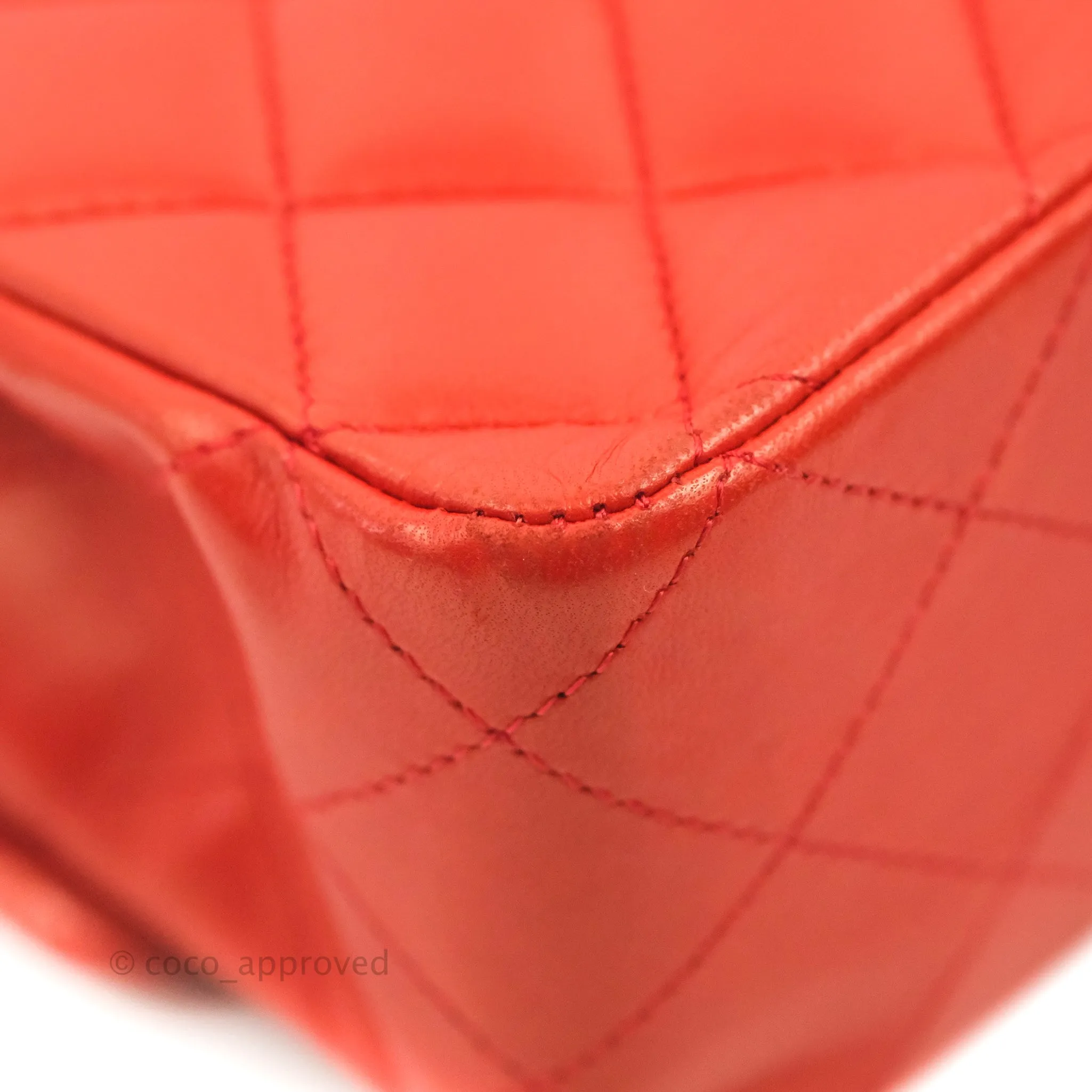 Chanel Classic M/L Medium Flap Quilted Poppy Red Lambskin Silver Hardware