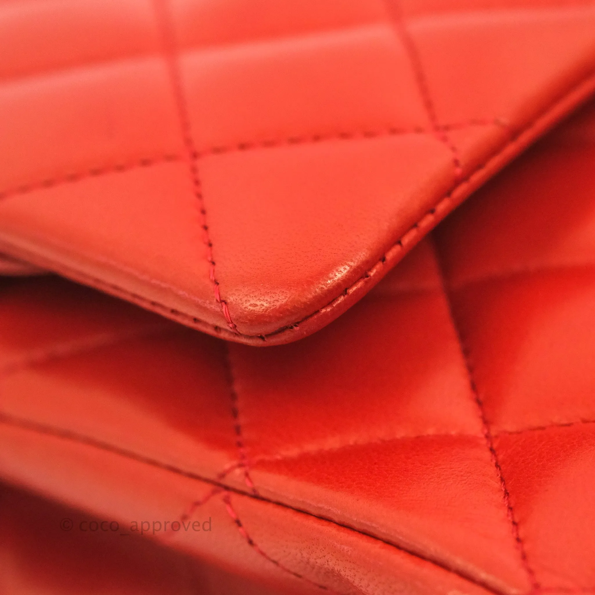 Chanel Classic M/L Medium Flap Quilted Poppy Red Lambskin Silver Hardware