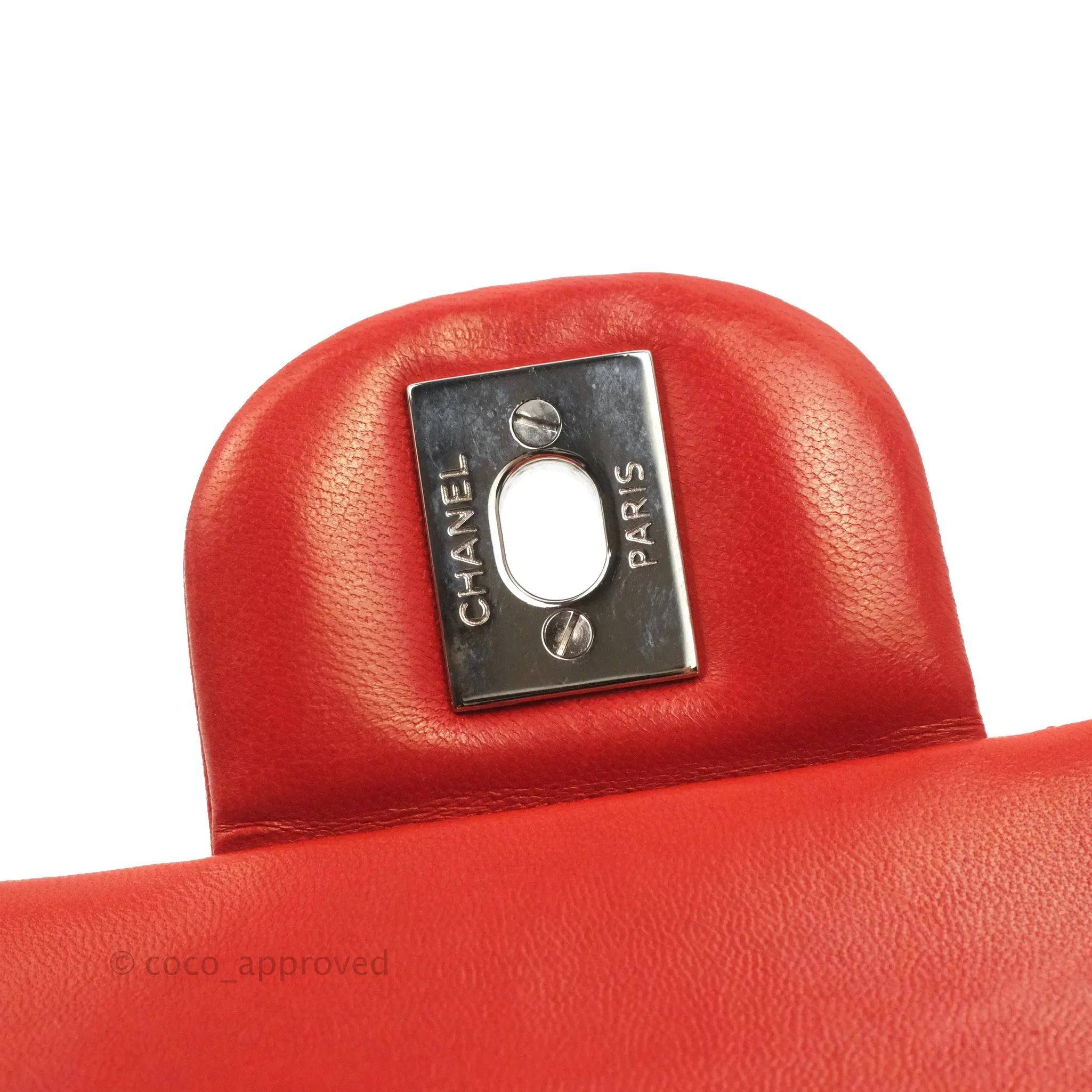 Chanel Classic M/L Medium Flap Quilted Poppy Red Lambskin Silver Hardware