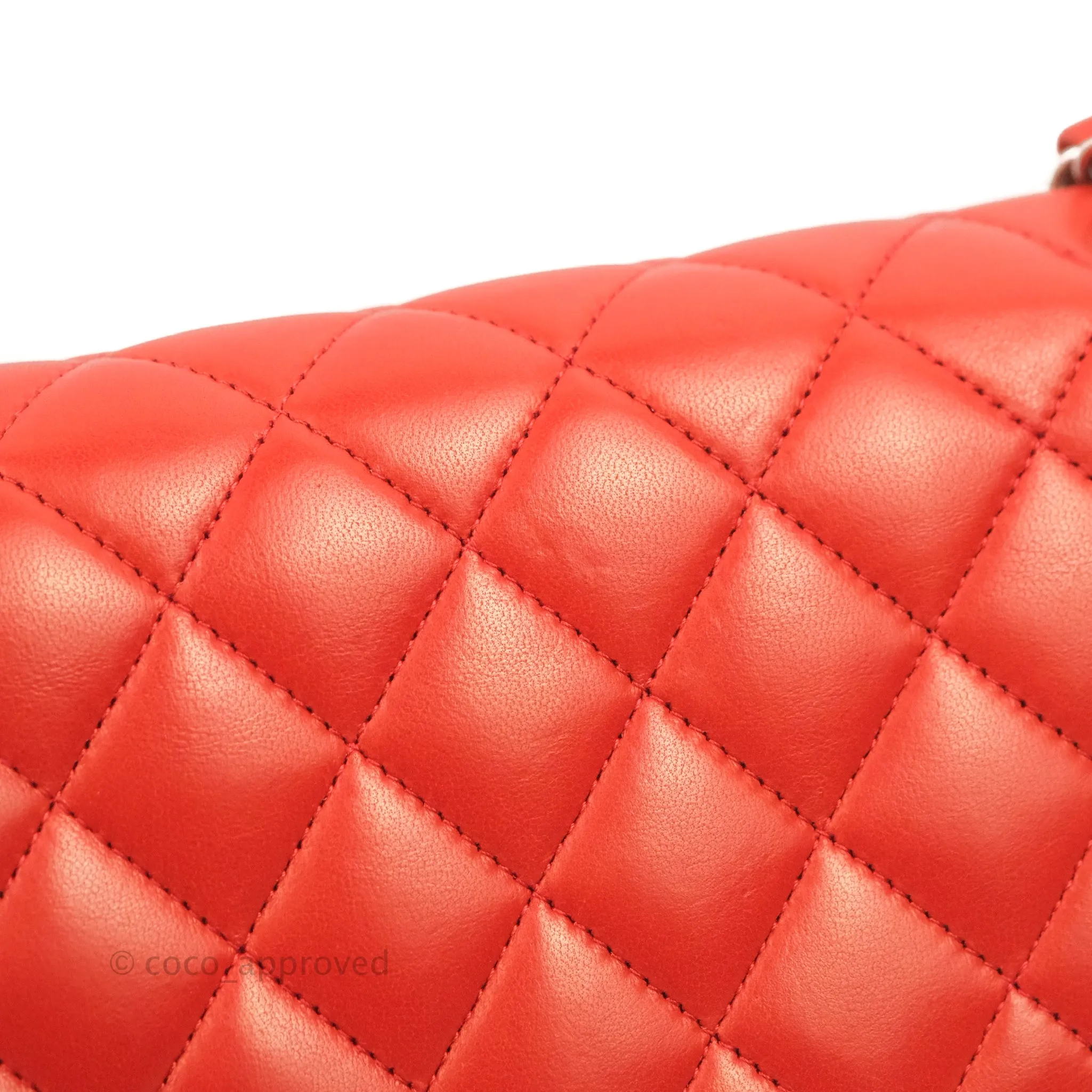 Chanel Classic M/L Medium Flap Quilted Poppy Red Lambskin Silver Hardware