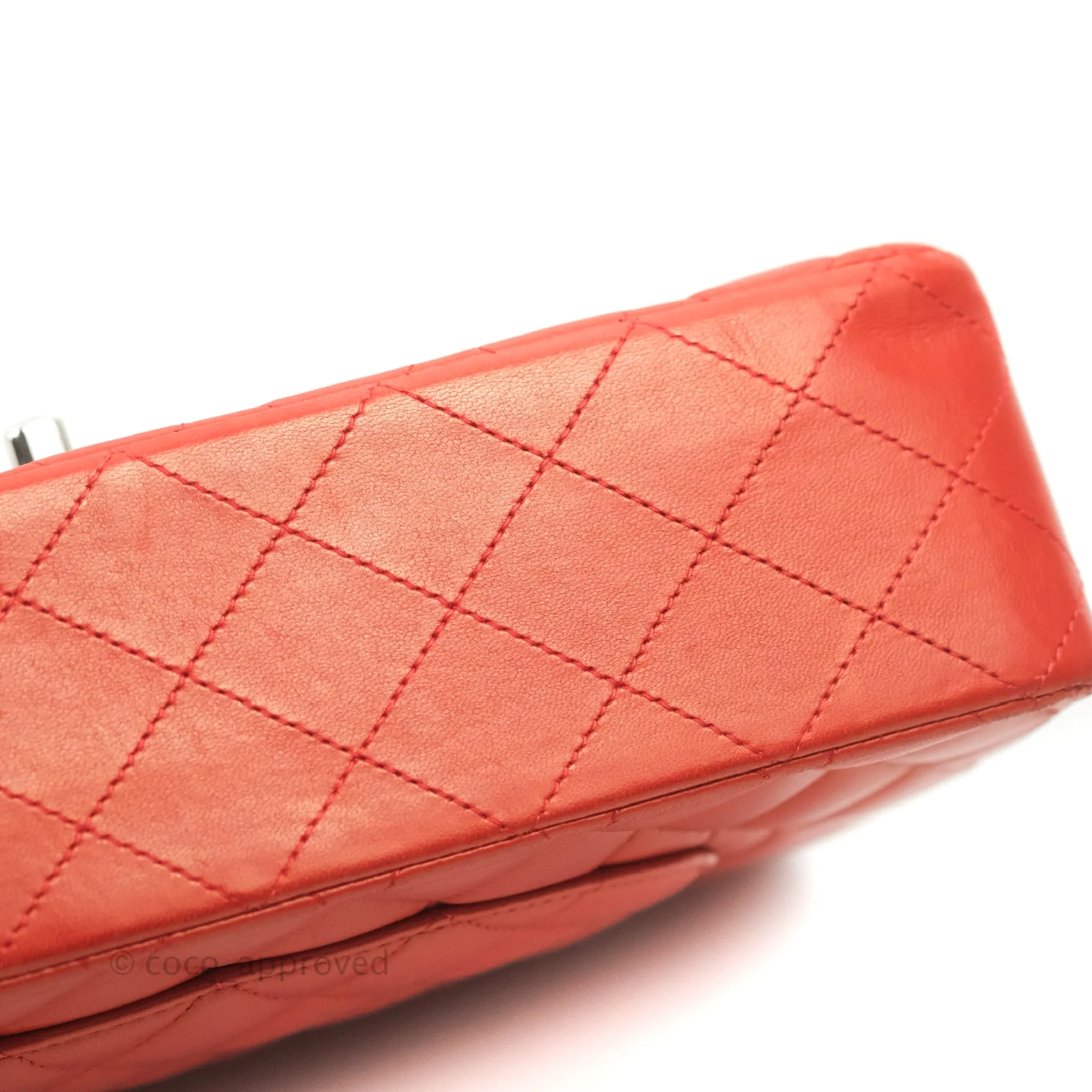 Chanel Classic M/L Medium Flap Quilted Poppy Red Lambskin Silver Hardware