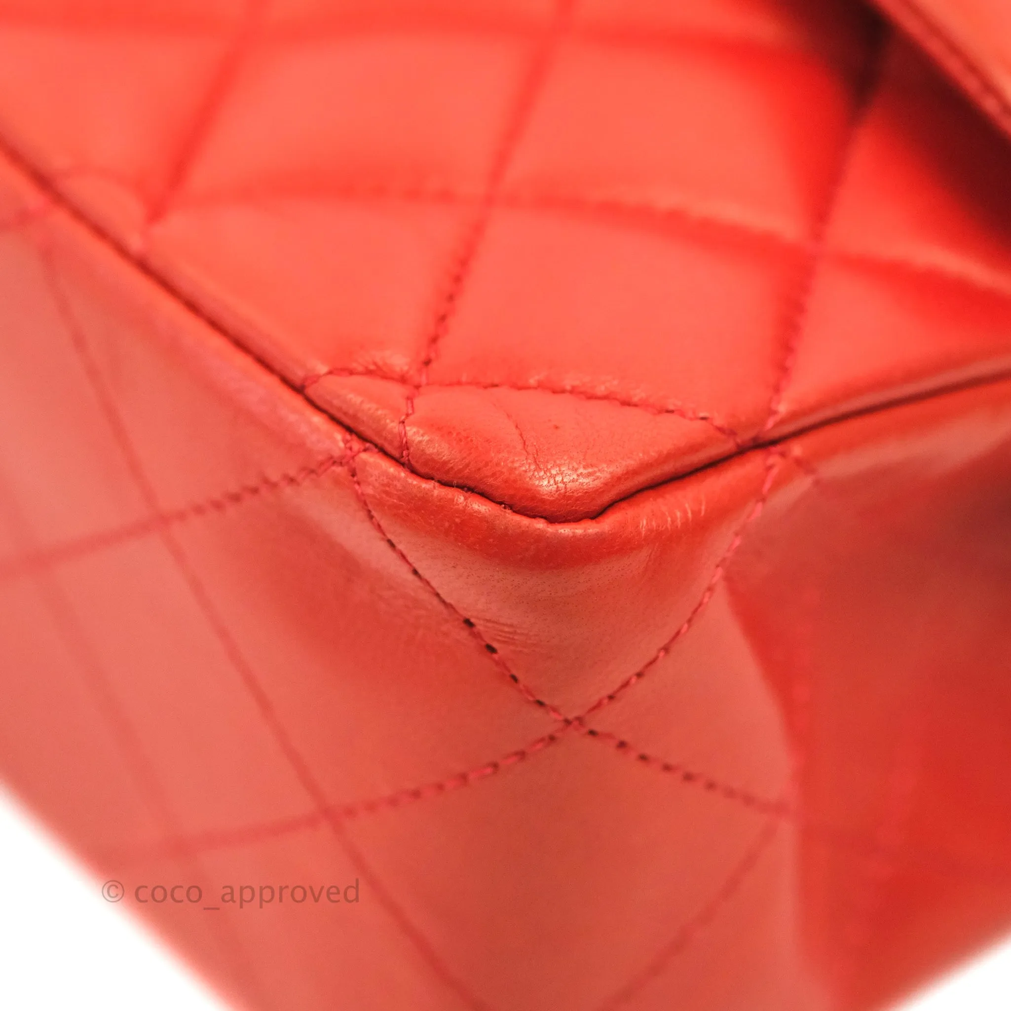 Chanel Classic M/L Medium Flap Quilted Poppy Red Lambskin Silver Hardware