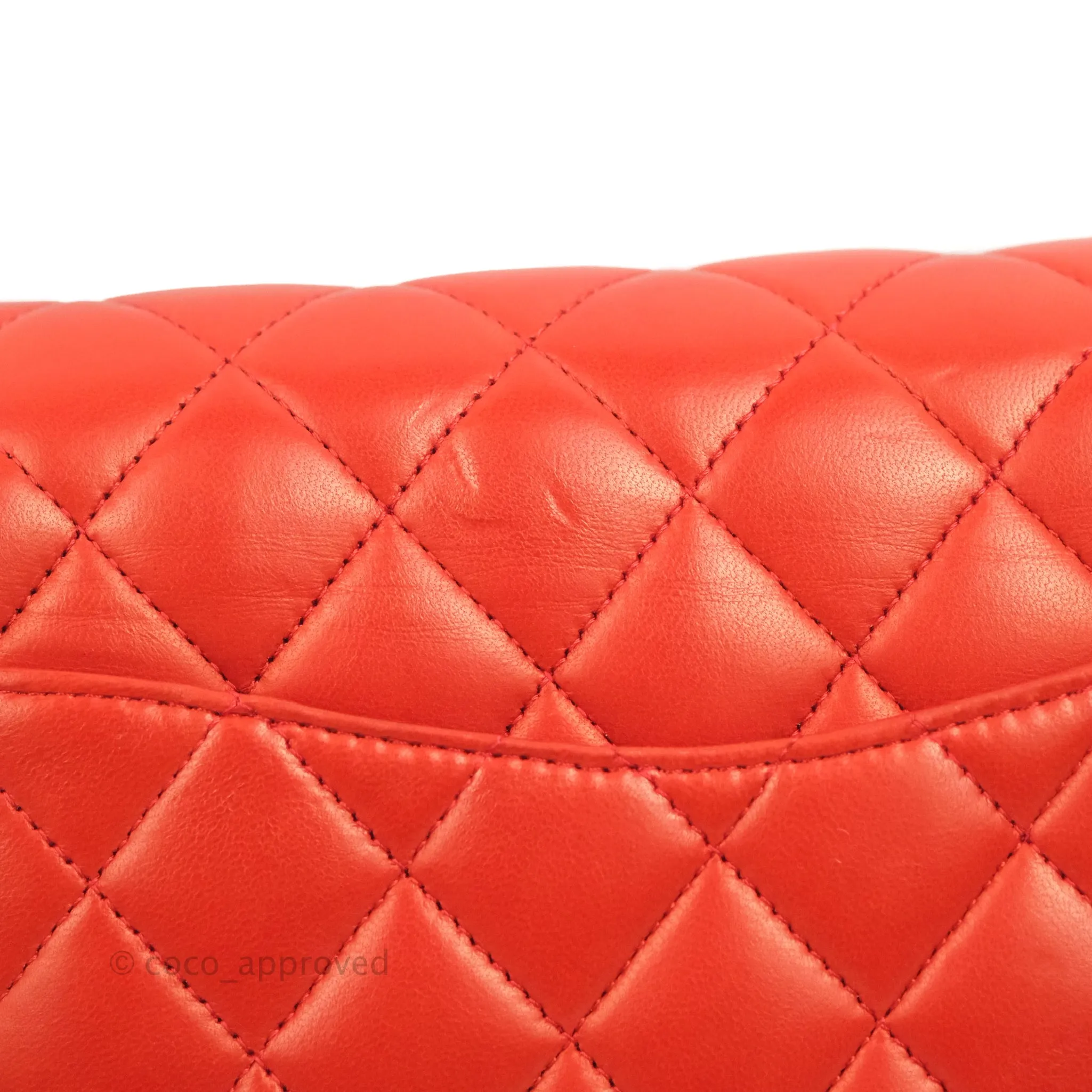 Chanel Classic M/L Medium Flap Quilted Poppy Red Lambskin Silver Hardware