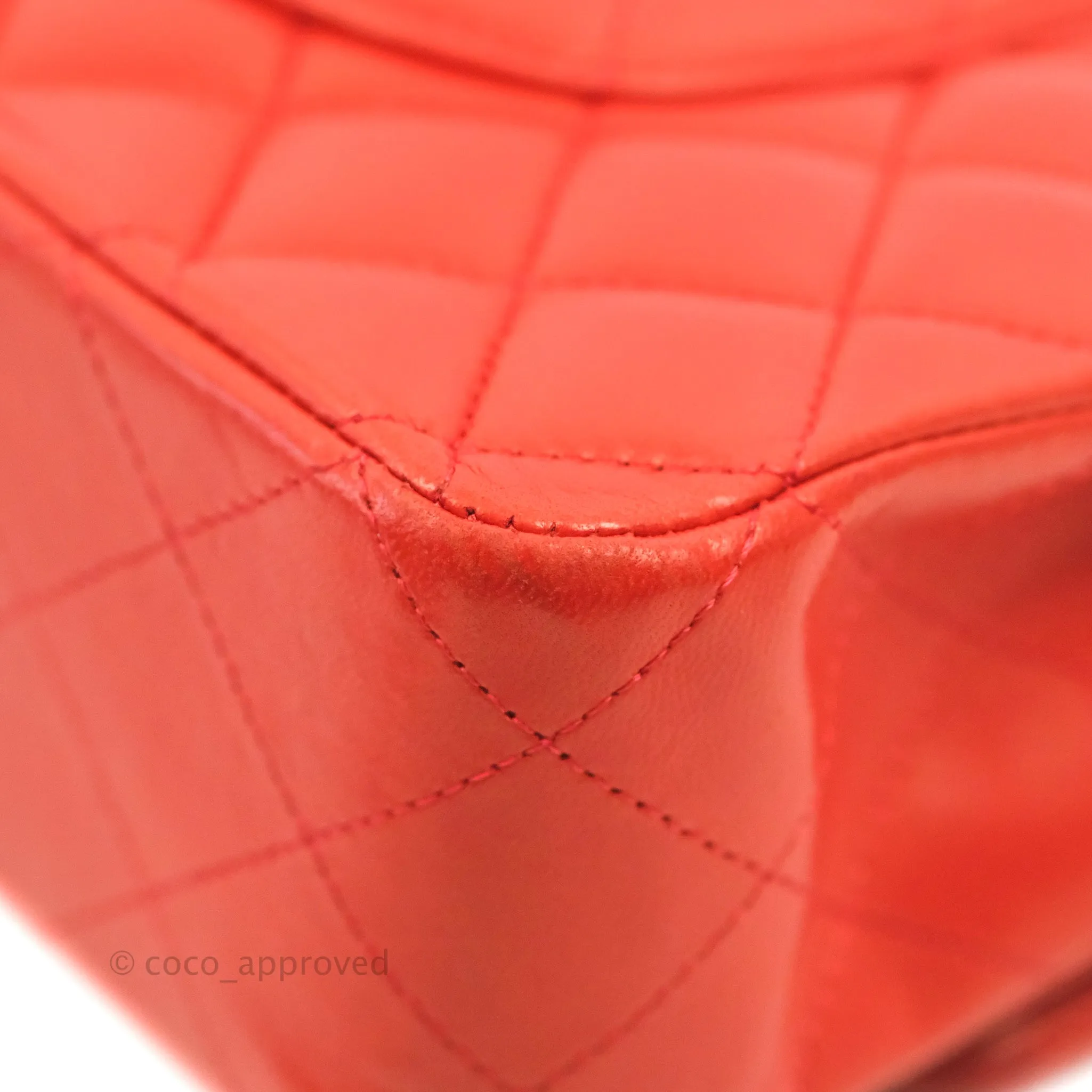 Chanel Classic M/L Medium Flap Quilted Poppy Red Lambskin Silver Hardware