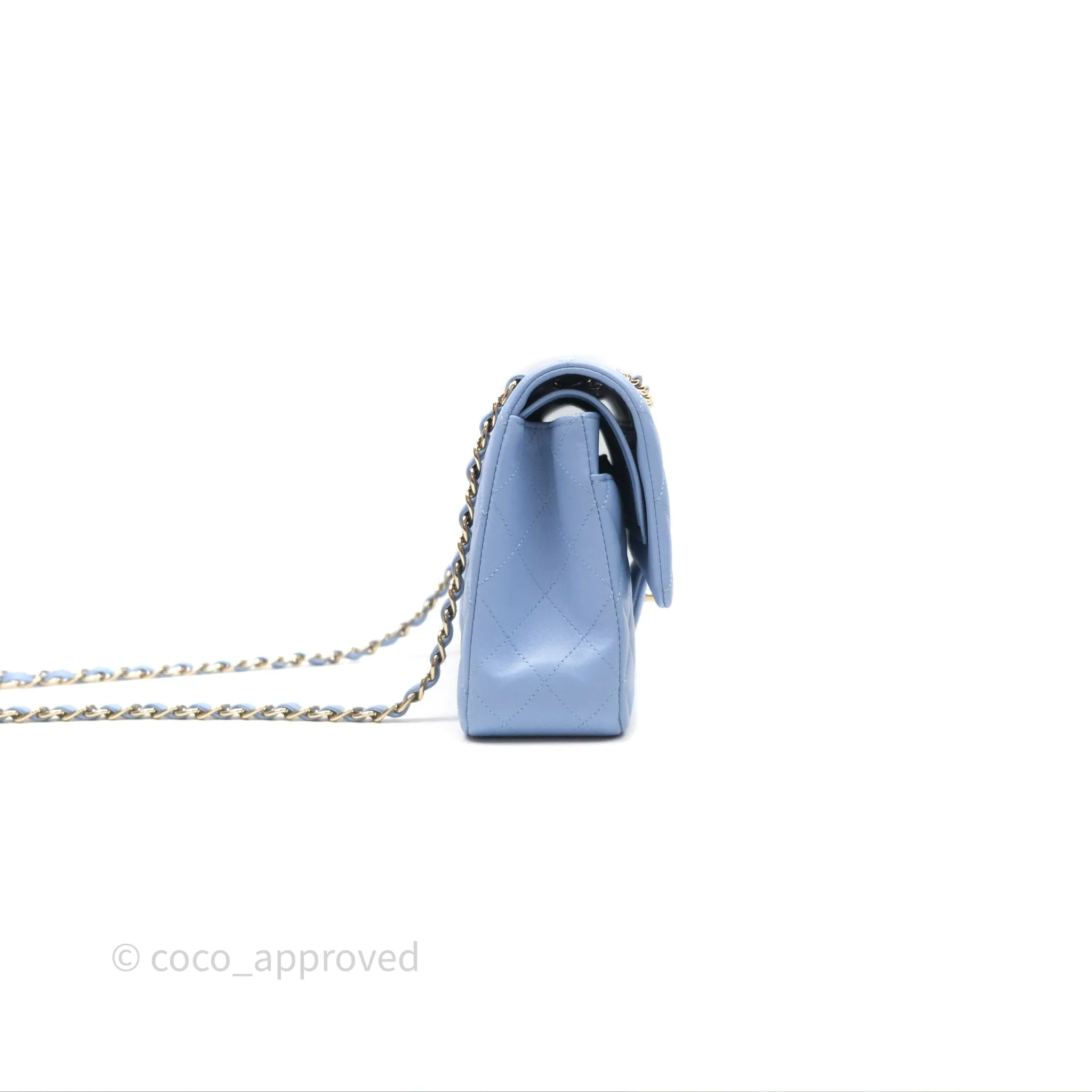 Chanel Classic M/L Medium Flap Quilted Sky Blue Lambskin Gold Hardware