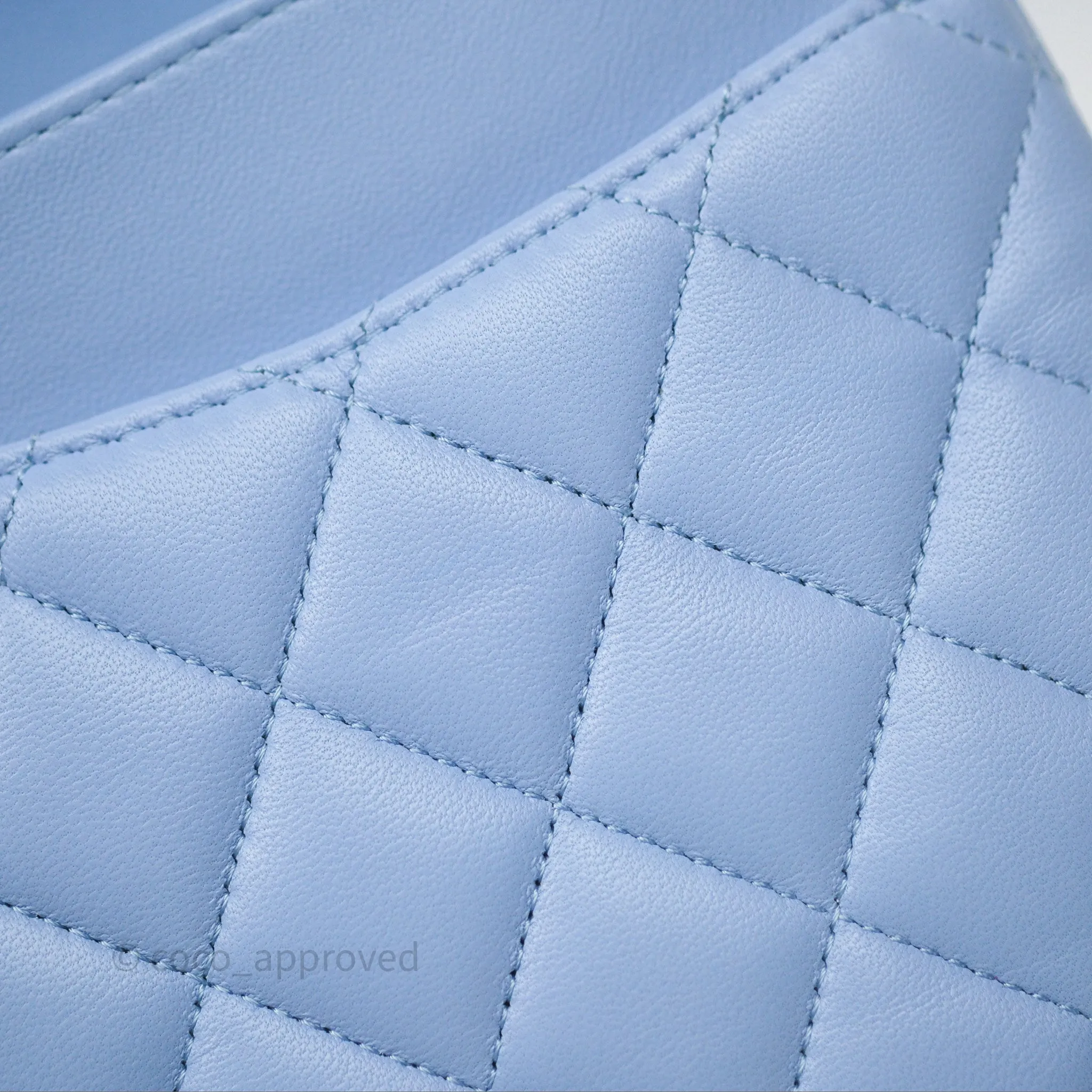 Chanel Classic M/L Medium Flap Quilted Sky Blue Lambskin Gold Hardware