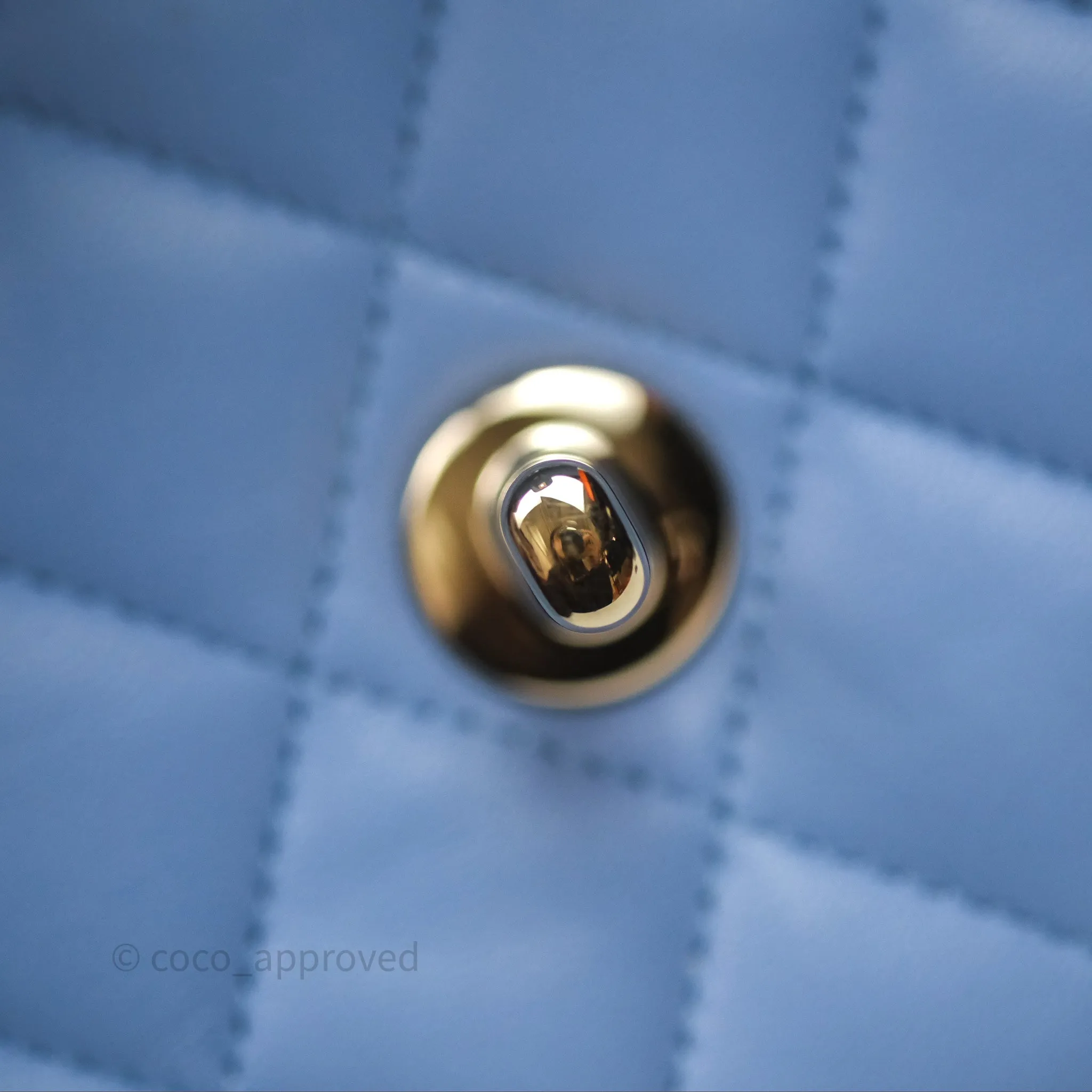 Chanel Classic M/L Medium Flap Quilted Sky Blue Lambskin Gold Hardware
