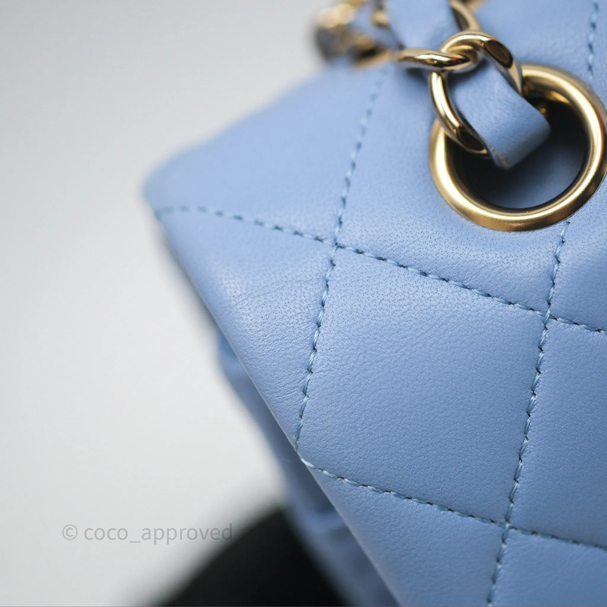 Chanel Classic M/L Medium Flap Quilted Sky Blue Lambskin Gold Hardware