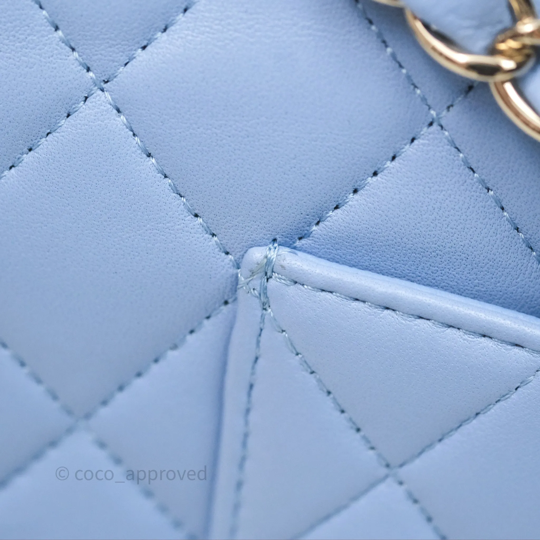 Chanel Classic M/L Medium Flap Quilted Sky Blue Lambskin Gold Hardware