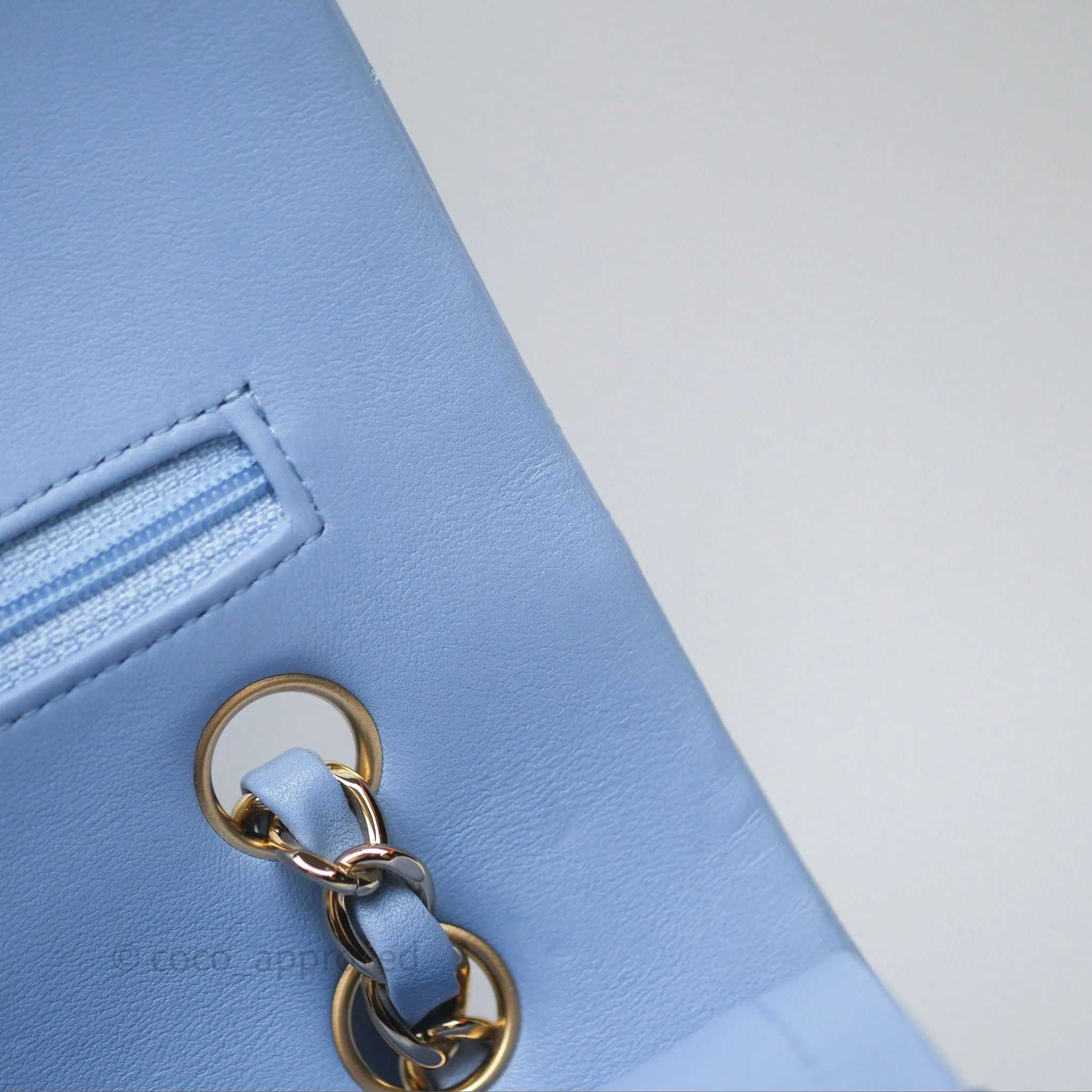 Chanel Classic M/L Medium Flap Quilted Sky Blue Lambskin Gold Hardware