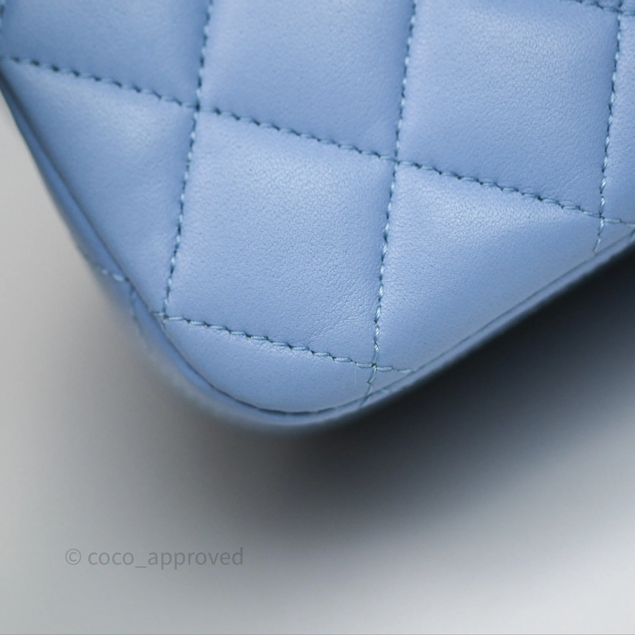 Chanel Classic M/L Medium Flap Quilted Sky Blue Lambskin Gold Hardware