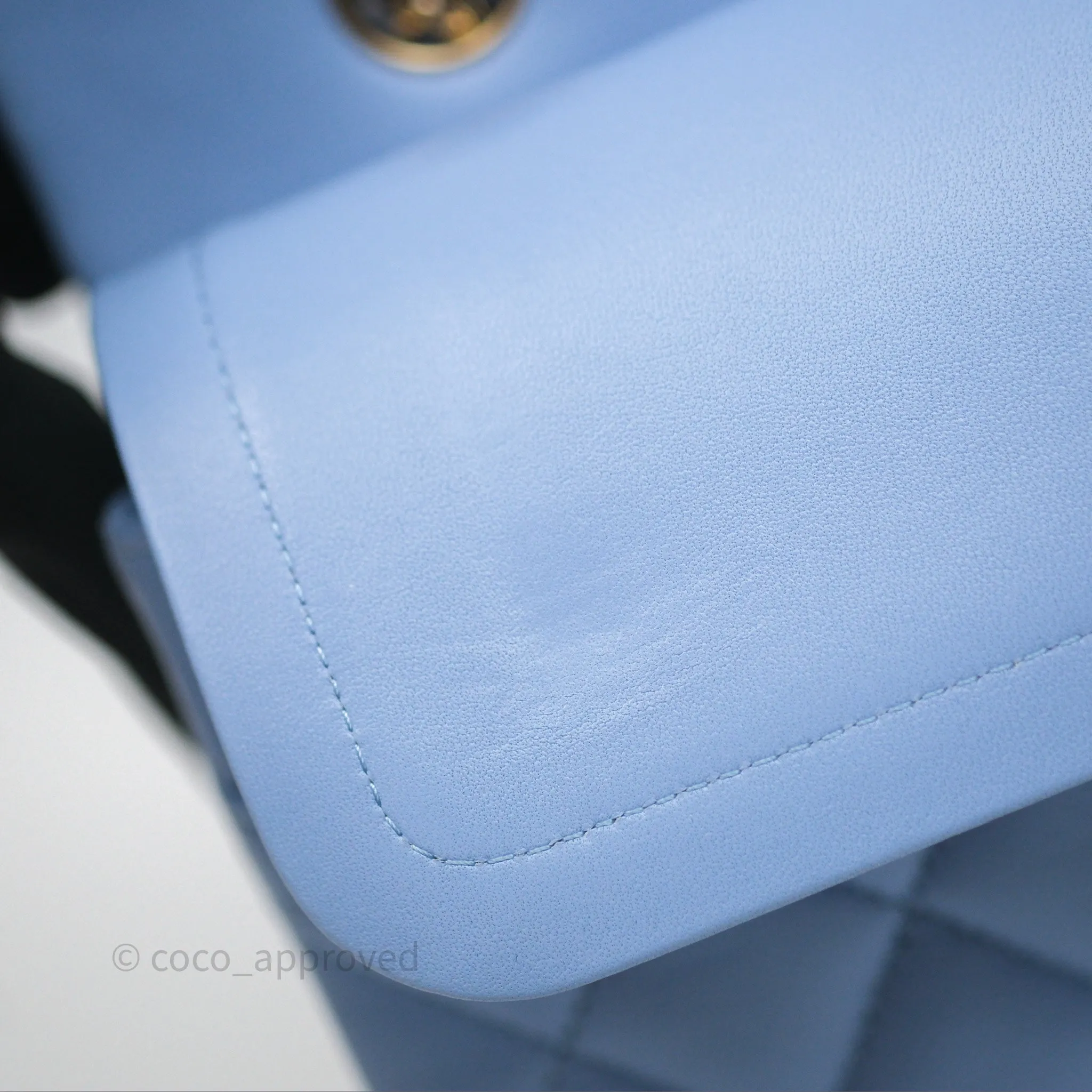 Chanel Classic M/L Medium Flap Quilted Sky Blue Lambskin Gold Hardware