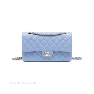 Chanel Classic M/L Medium Flap Quilted Sky Blue Lambskin Gold Hardware