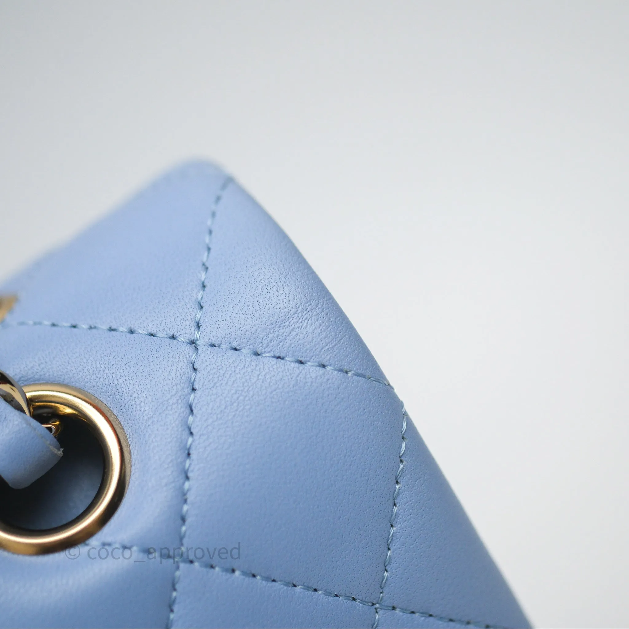 Chanel Classic M/L Medium Flap Quilted Sky Blue Lambskin Gold Hardware