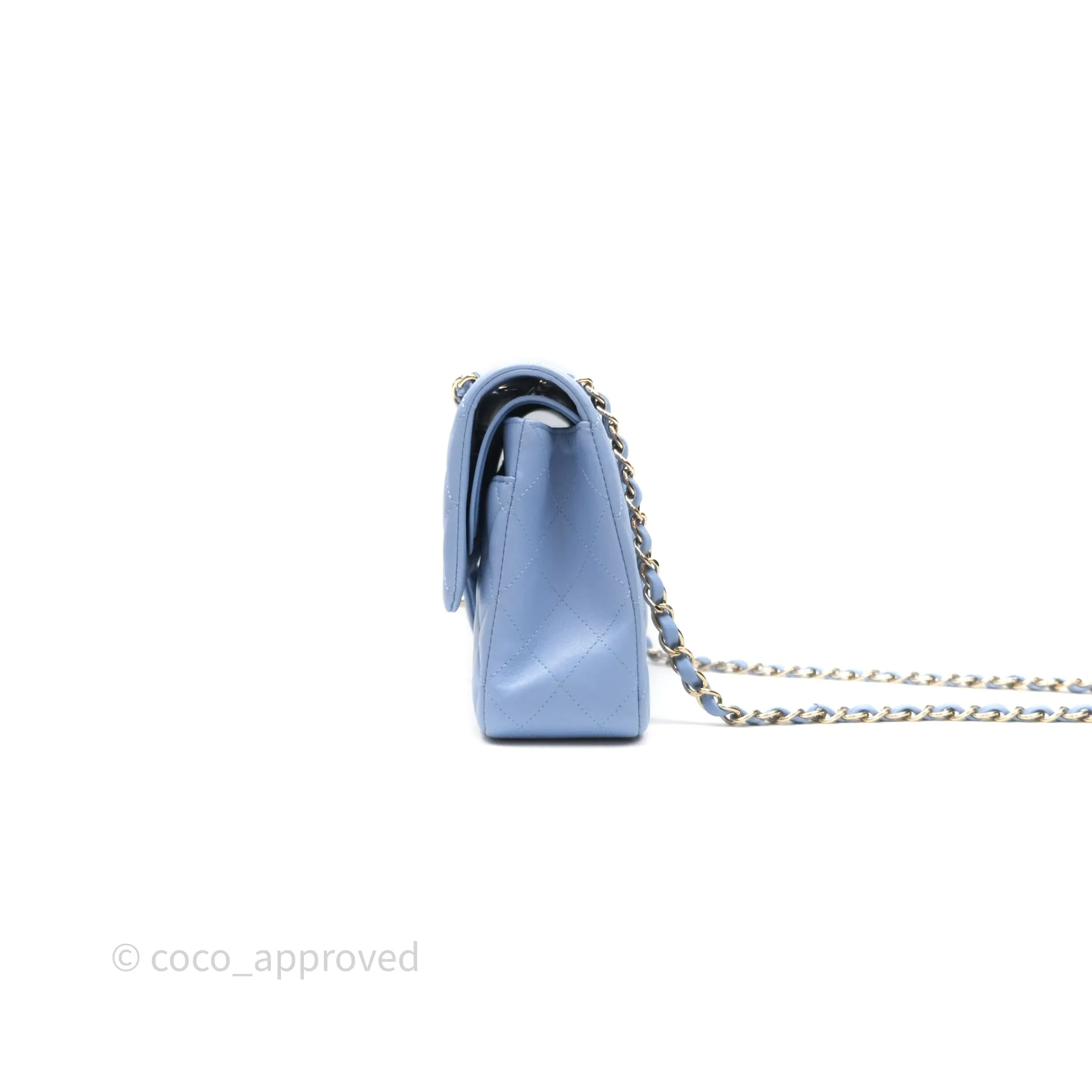 Chanel Classic M/L Medium Flap Quilted Sky Blue Lambskin Gold Hardware