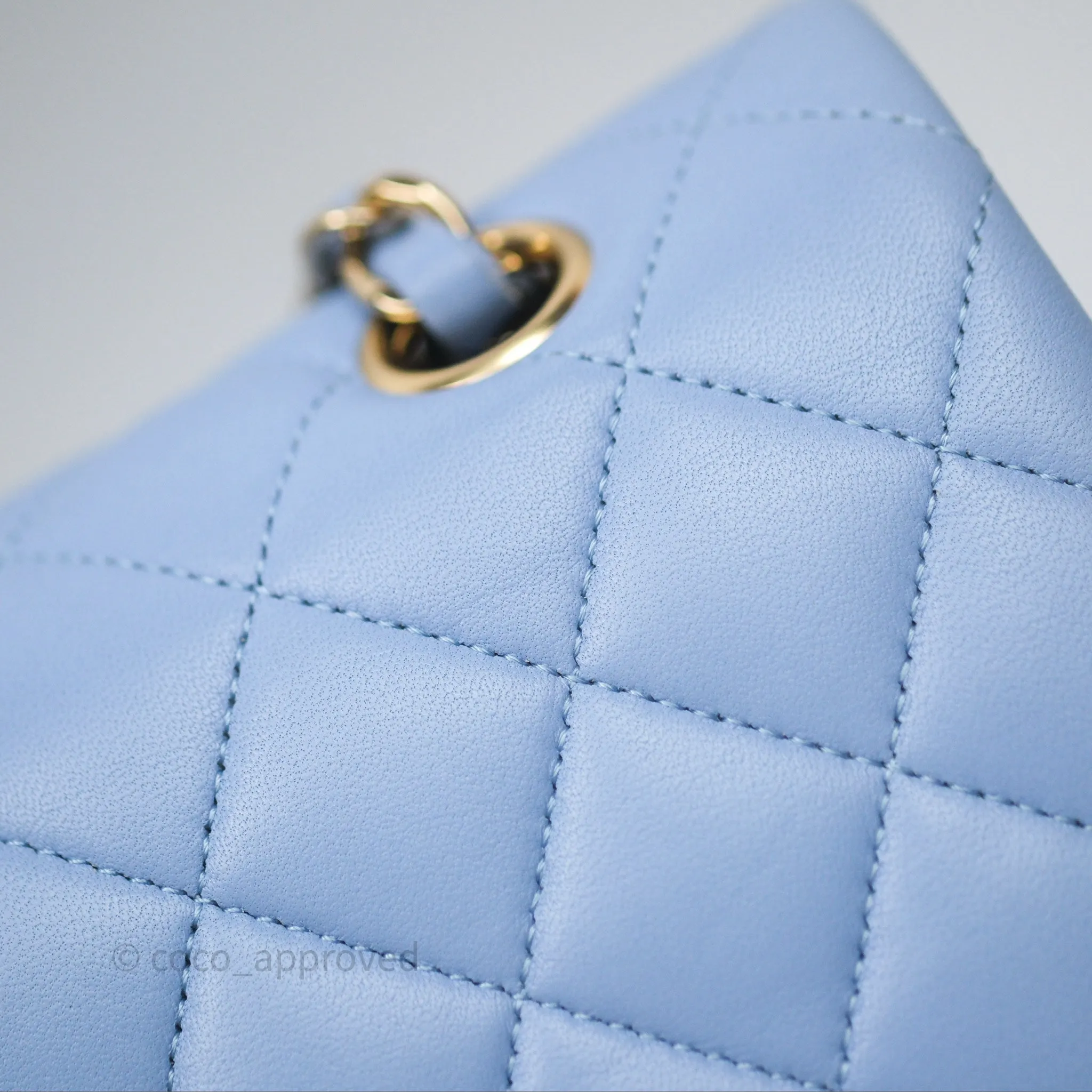 Chanel Classic M/L Medium Flap Quilted Sky Blue Lambskin Gold Hardware