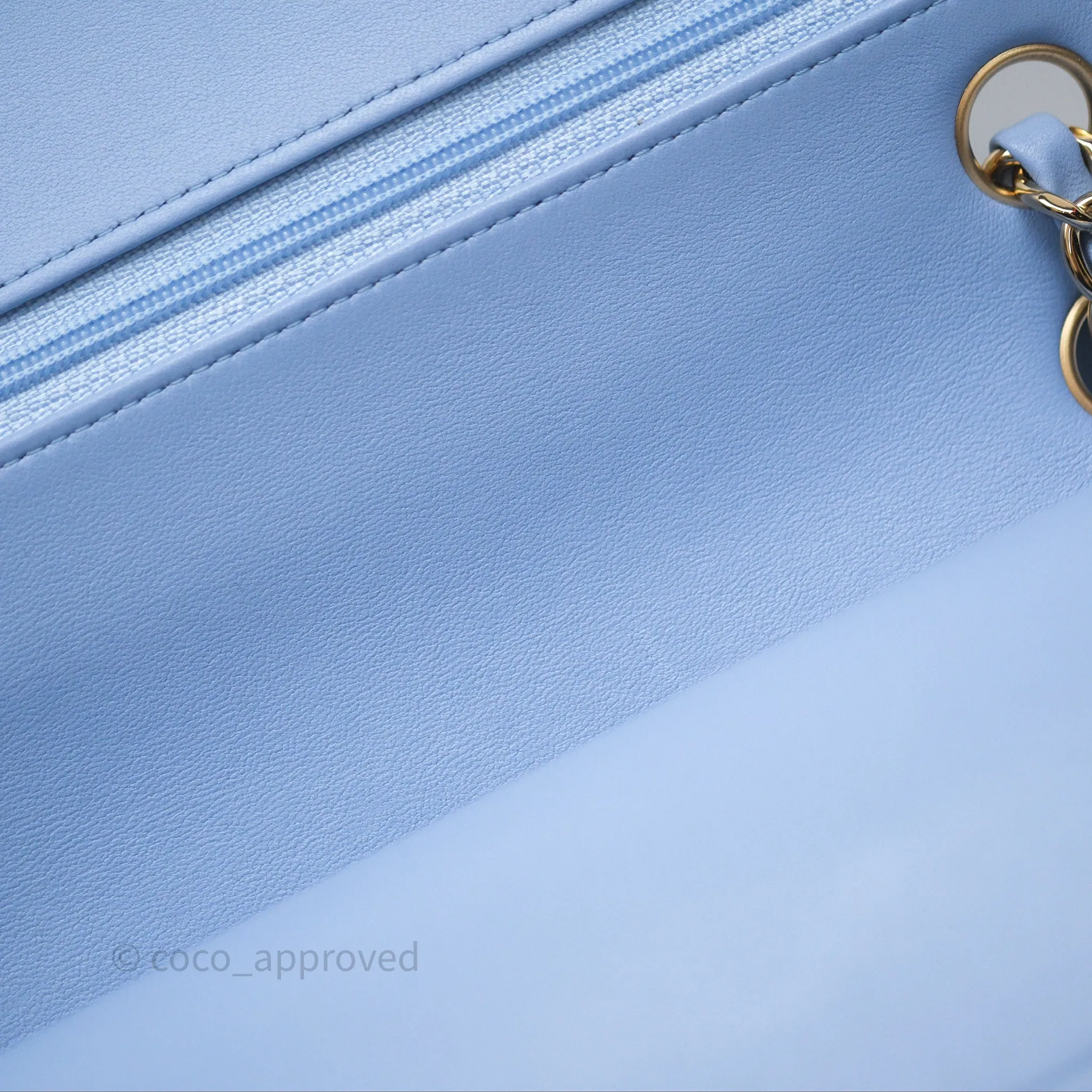 Chanel Classic M/L Medium Flap Quilted Sky Blue Lambskin Gold Hardware
